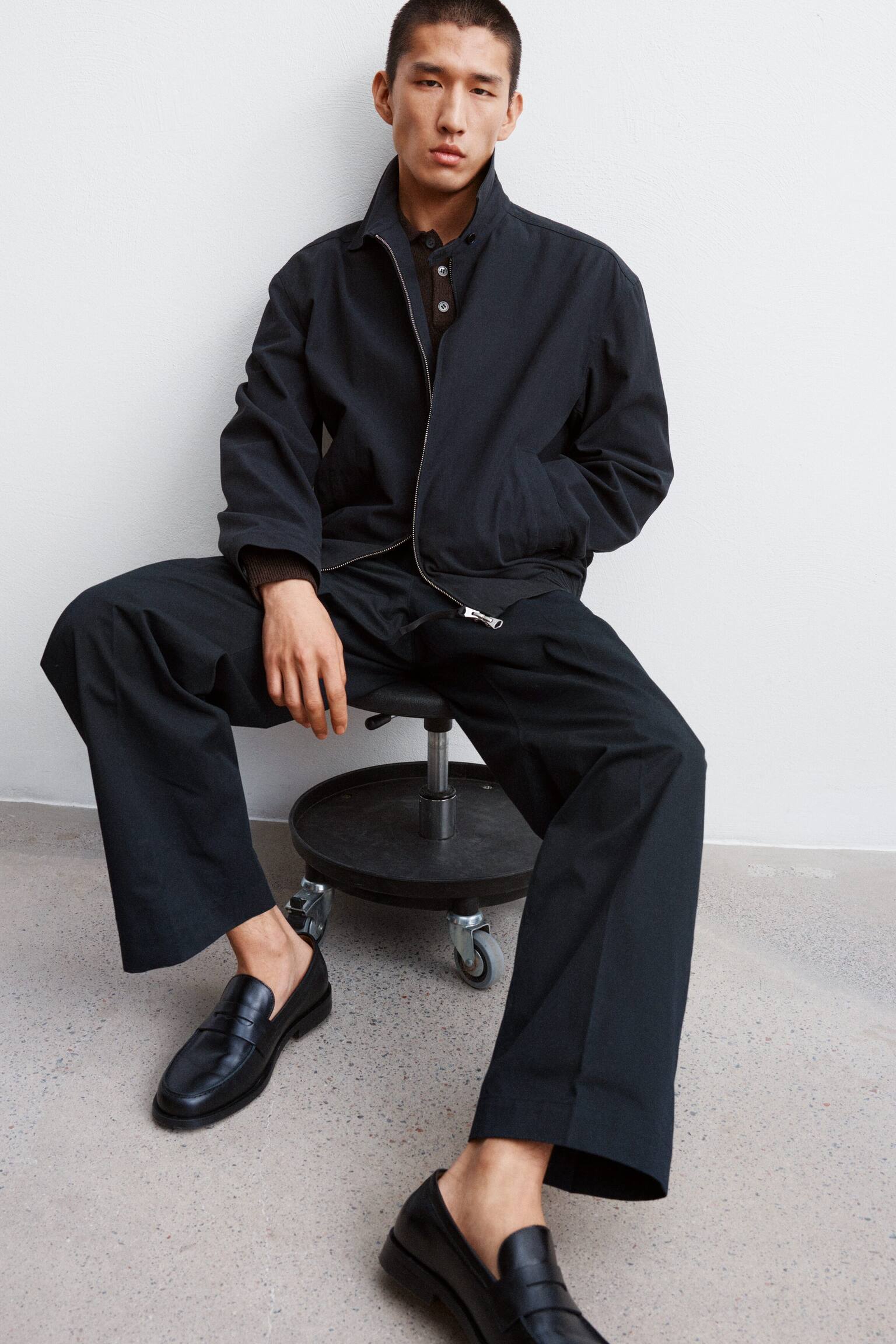 Ruimvallende broek van katoenen keperstof - Donkerblauw - 10