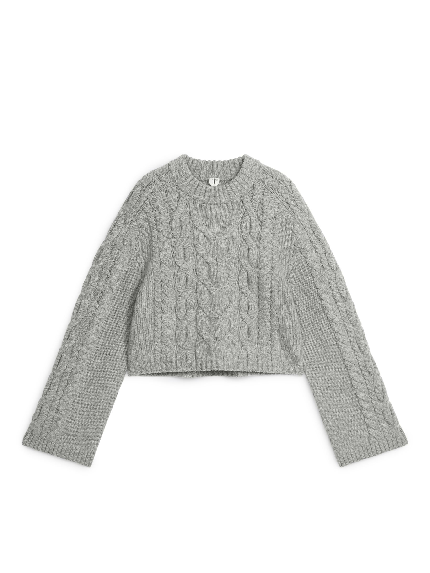 Cable-Knit Cropped Jumper - Grey Melange - Regular fit - Women - StillMedia/DescriptiveStillLife - 1