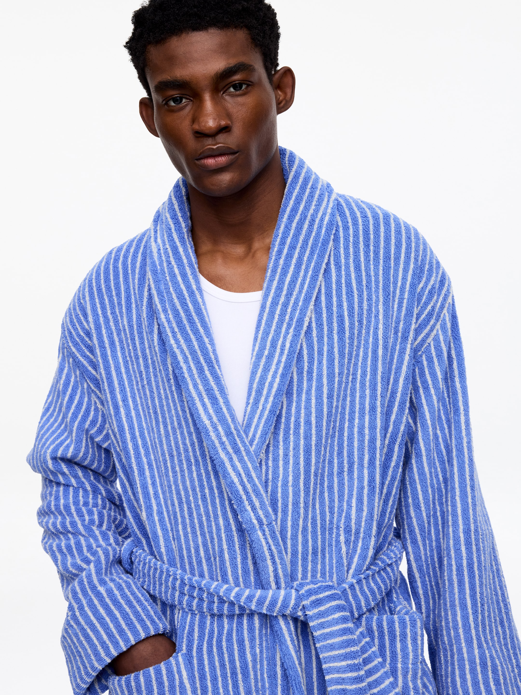 Unisex Cotton Terry Bathrobe - Blue - Women - StillMedia/Lookbook - 10
