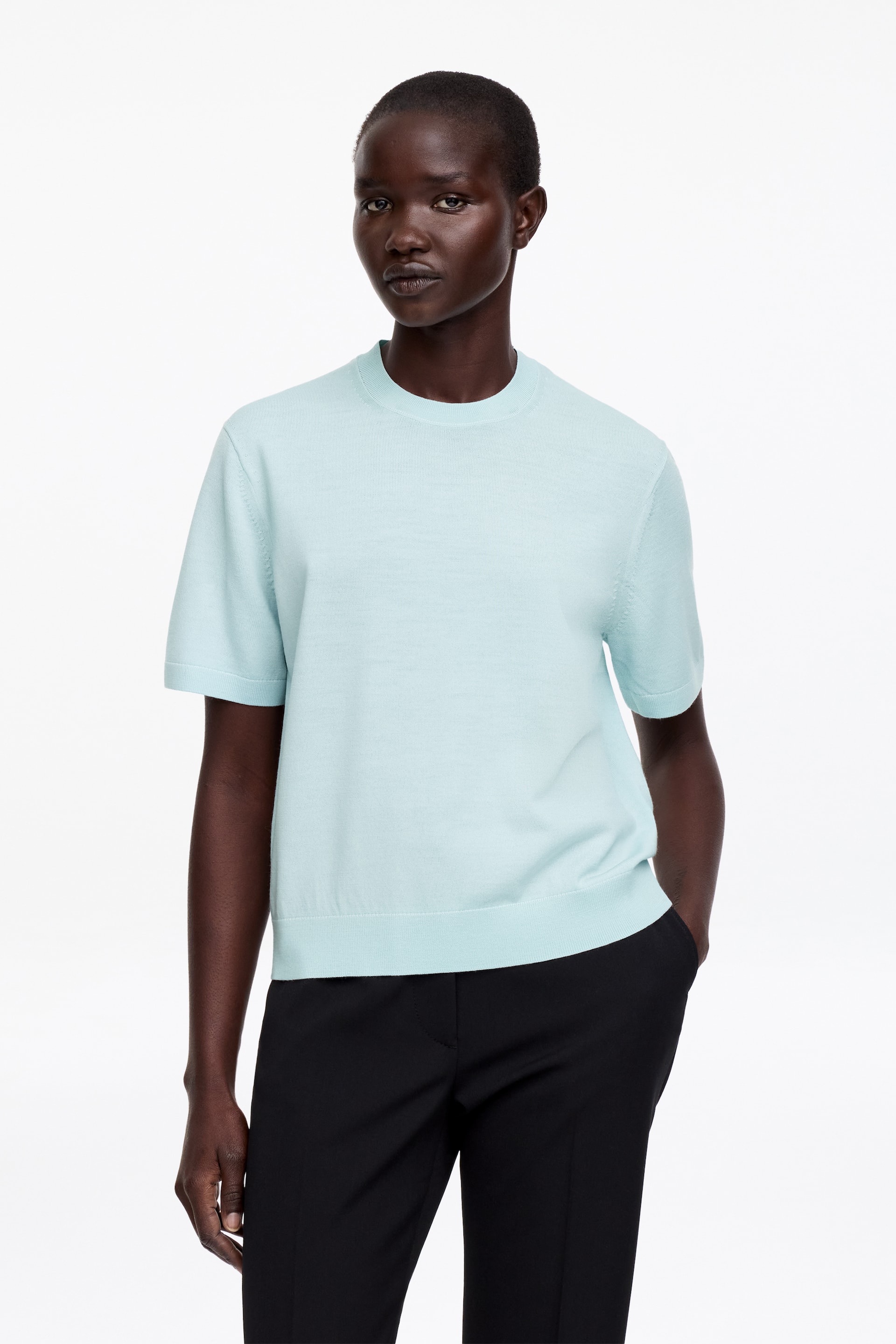 Visa större bild: Stickad t-shirt i merinoull - Turkos - DAM | H&M FI 1