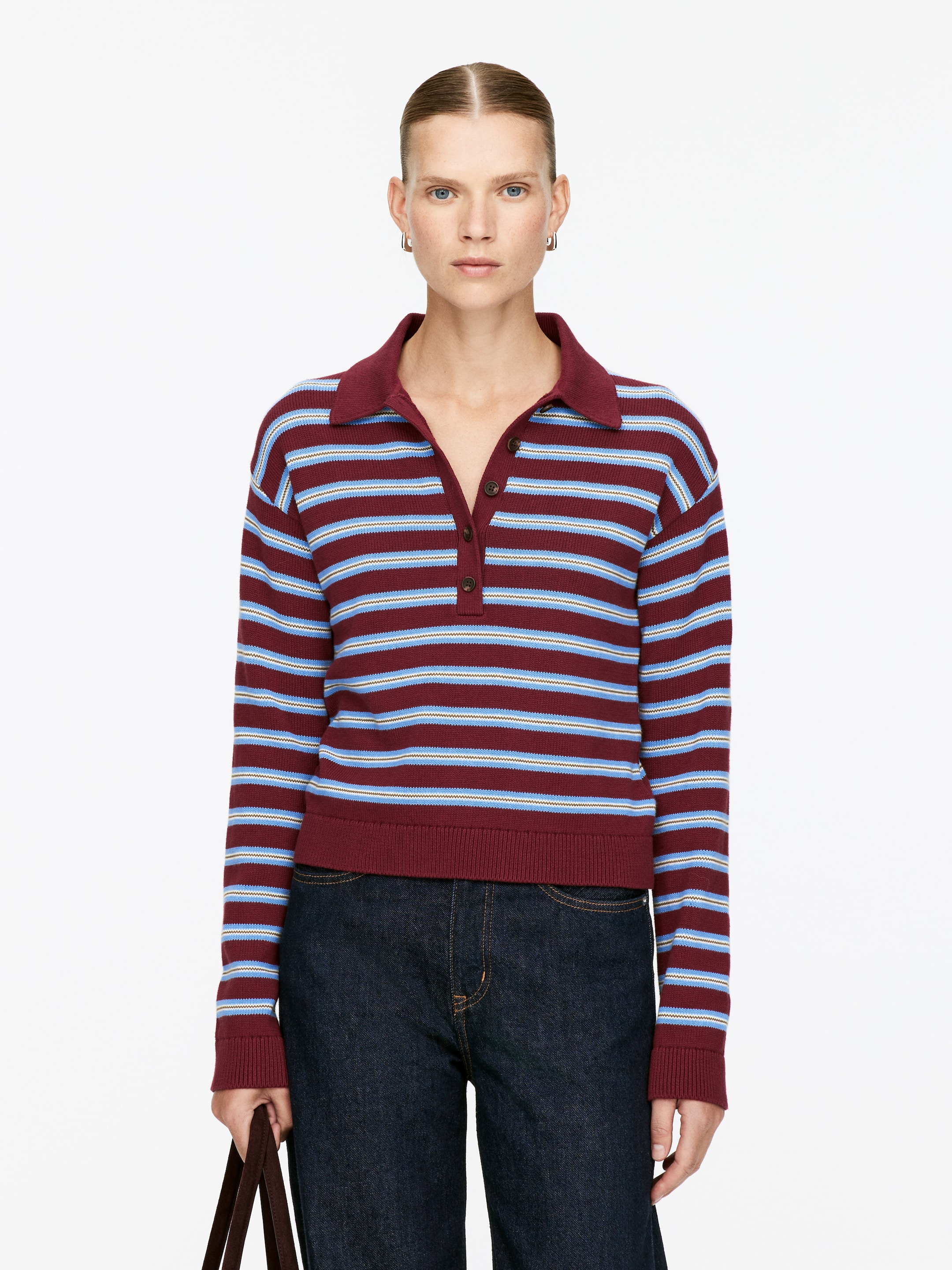 Ingrandisci l'immagine: Knitted Polo Shirt - Burgundy/Blue - DONNA | H&M CH 1