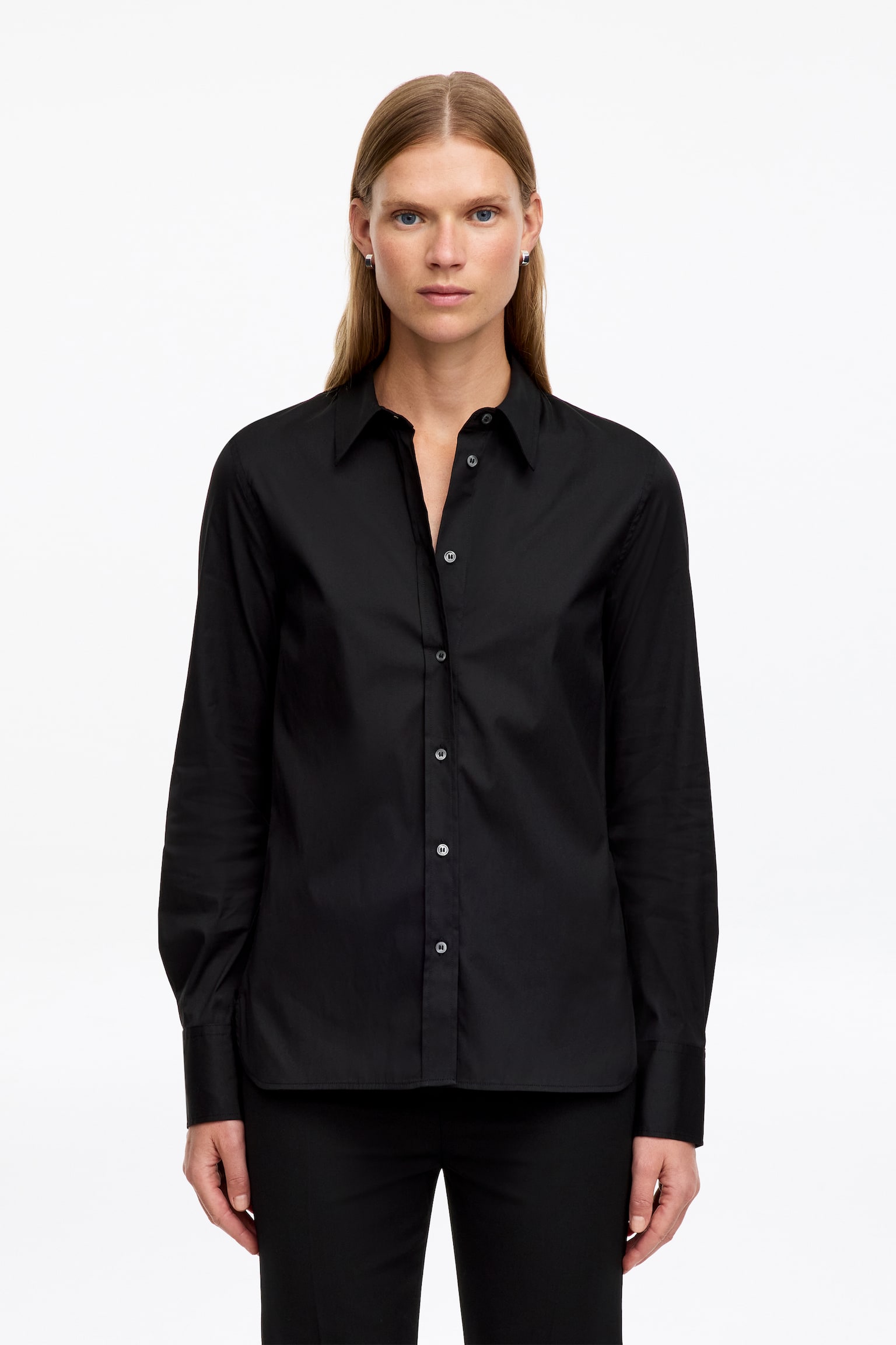 Cămașă slim din bumbac elastic - Negru/Alb - 1