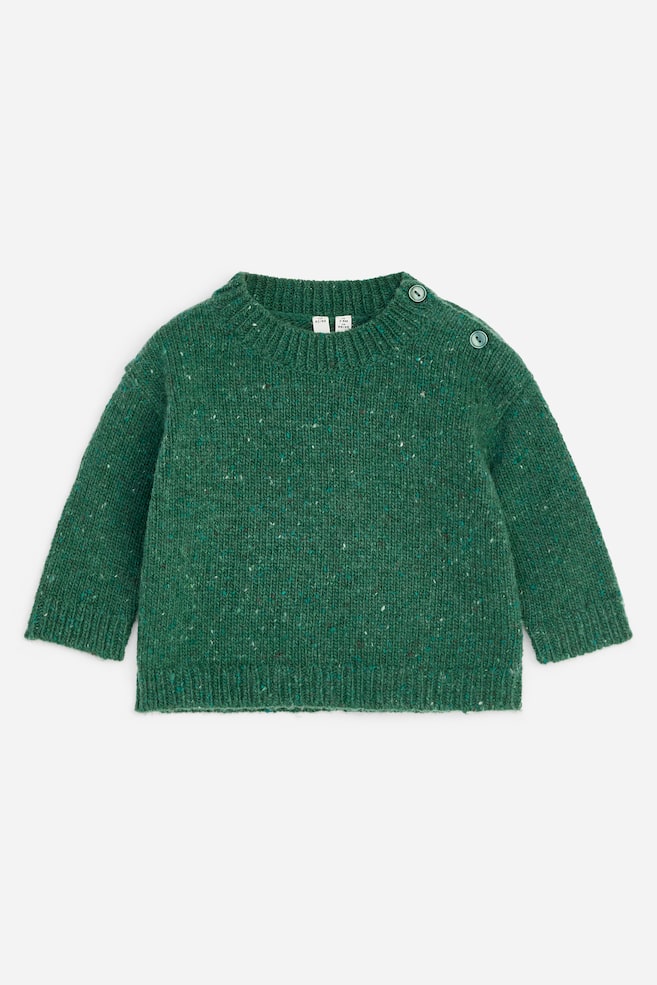 Knitted Jumper - Green/Neps/Black/Beige - 1