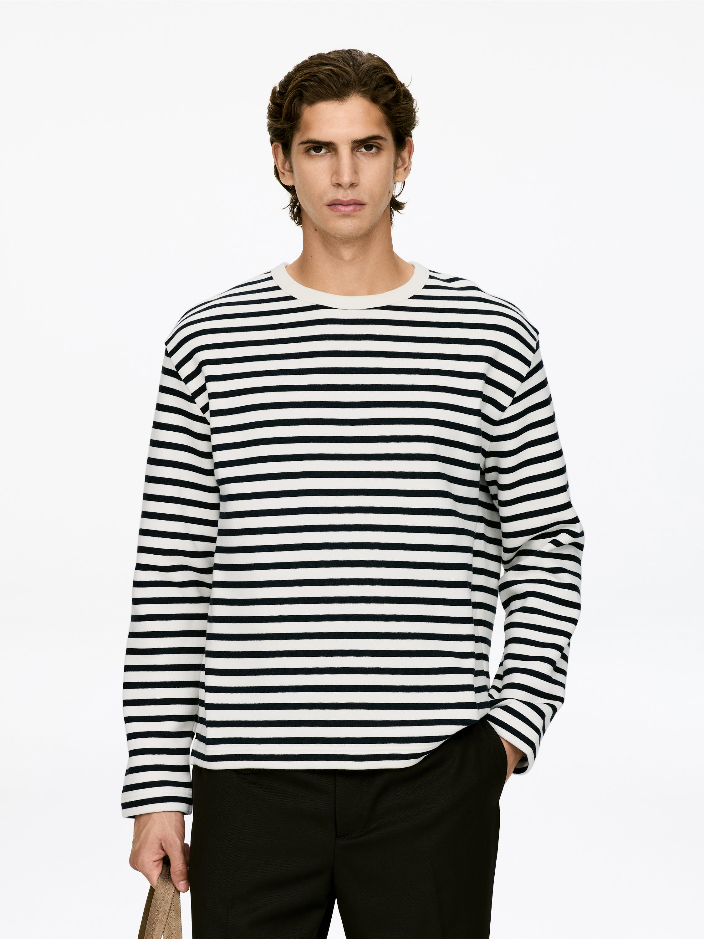 Cotton Fleece Long-Sleeve Jumper-#EEEDE4-17207