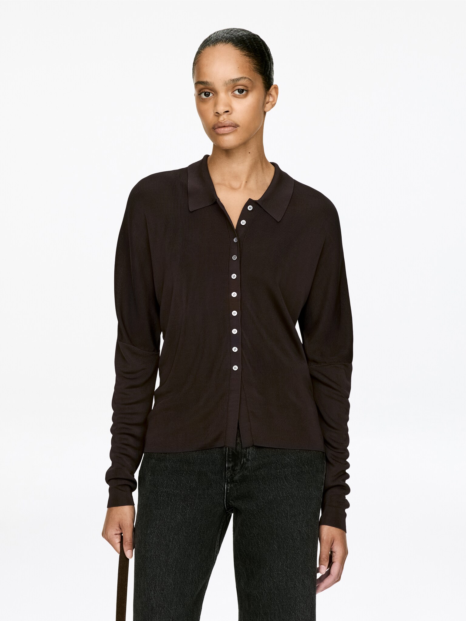 Jemně Pletená Košile - Tmavě hnědá/Černá - 2