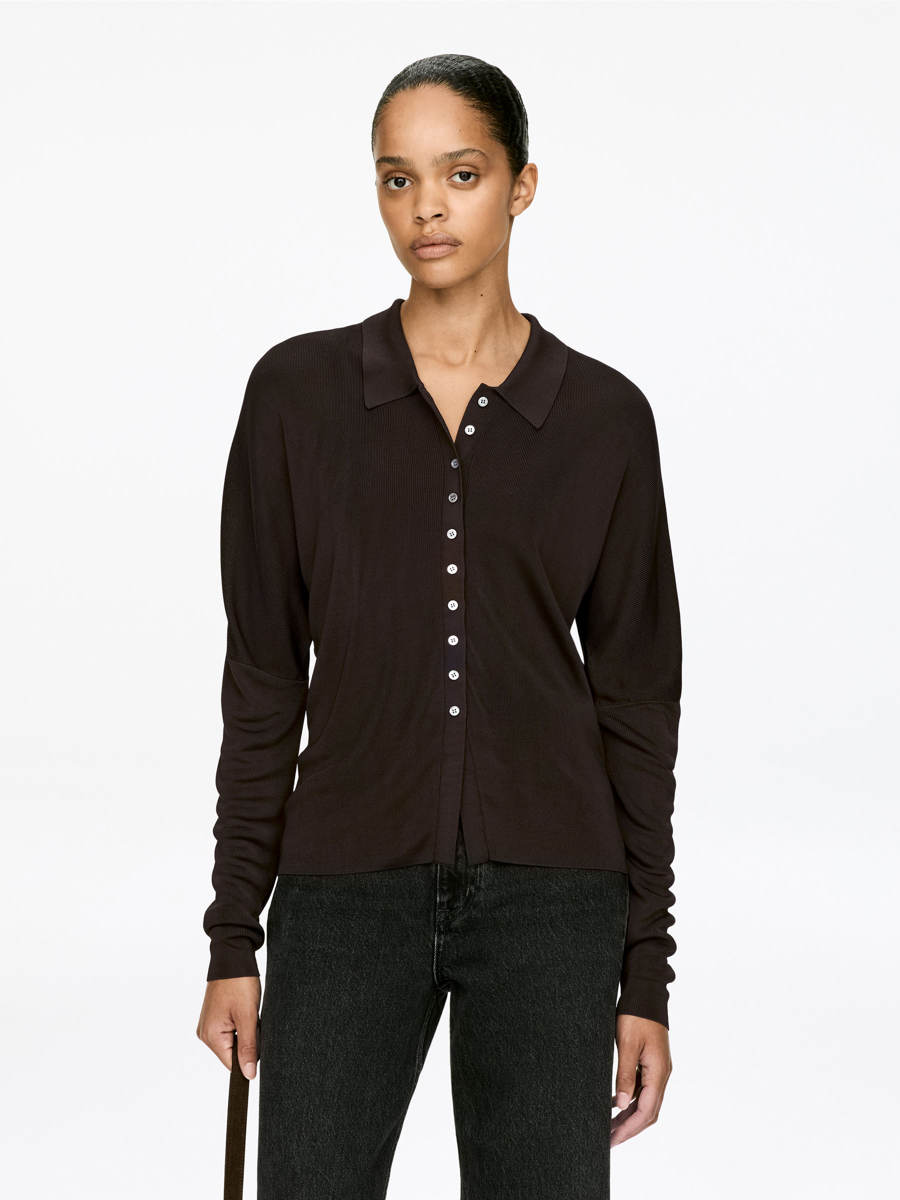 Finstickad skjorta-#3F3838-17082