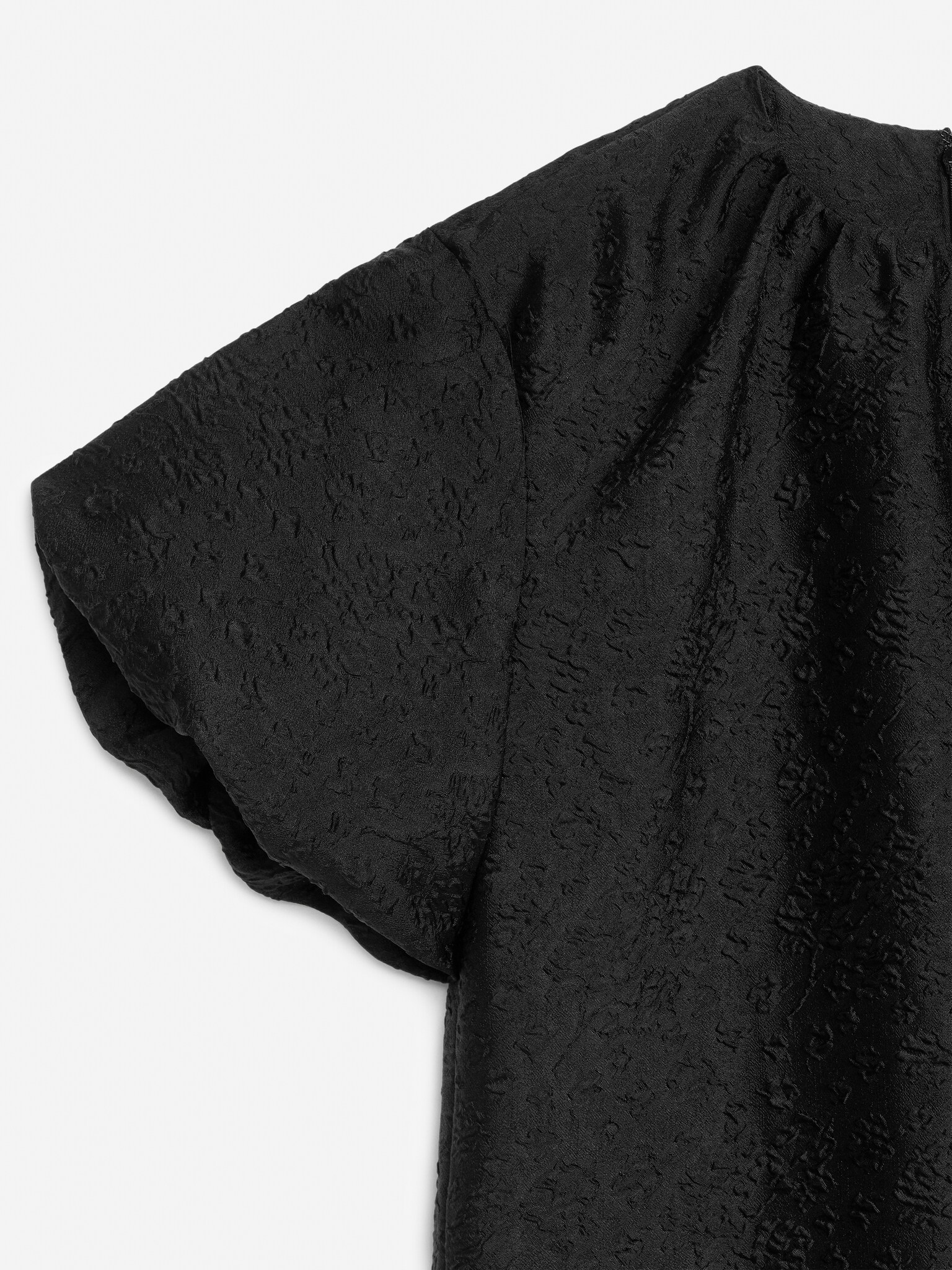 Jacquard Balloon-Sleeve Dress - Black - 2