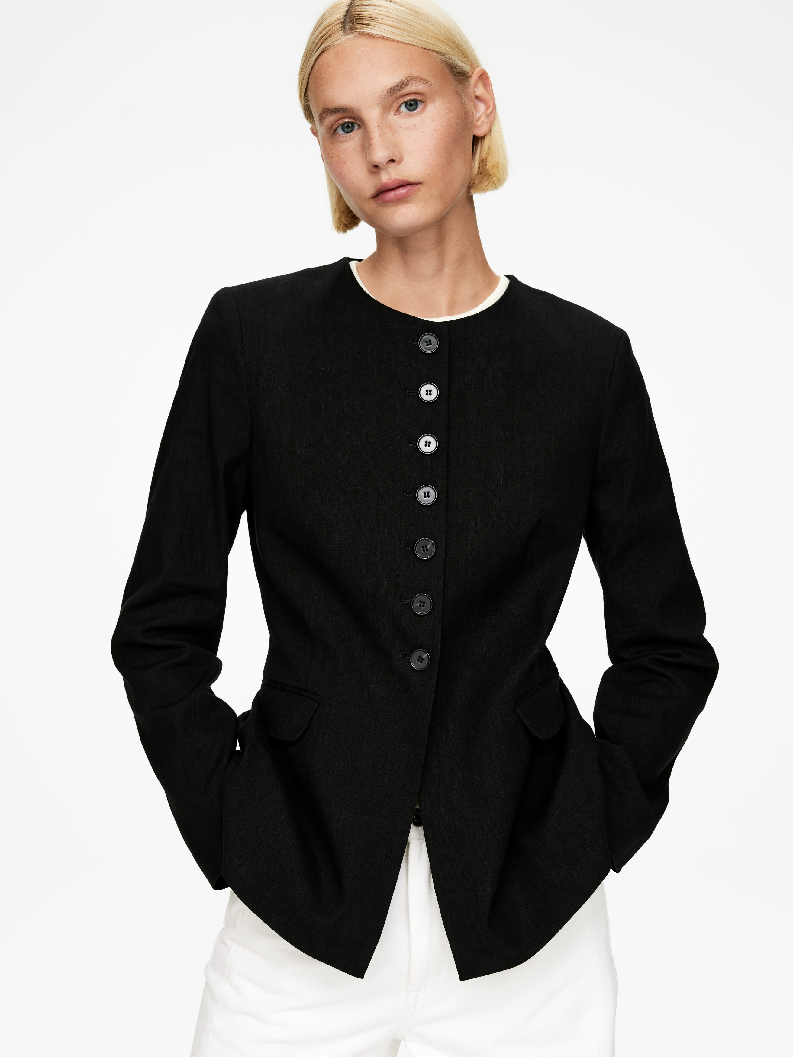 Linen-Blend Blazer - Black - Slim fit - Women - StillMedia/Lookbook - 8