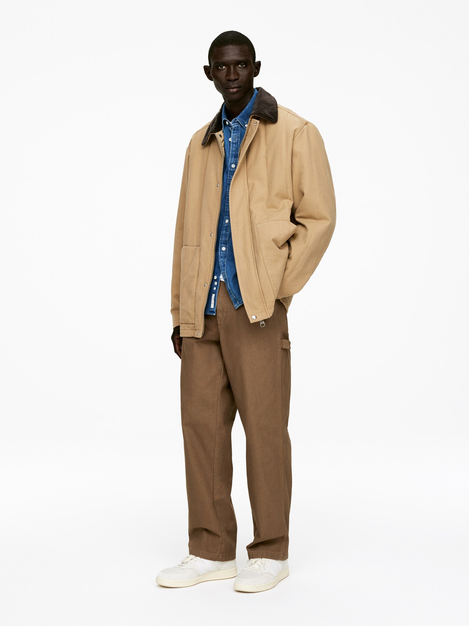 Pantalon de bureau coupe ample - Marron/Blanc cassé - 3