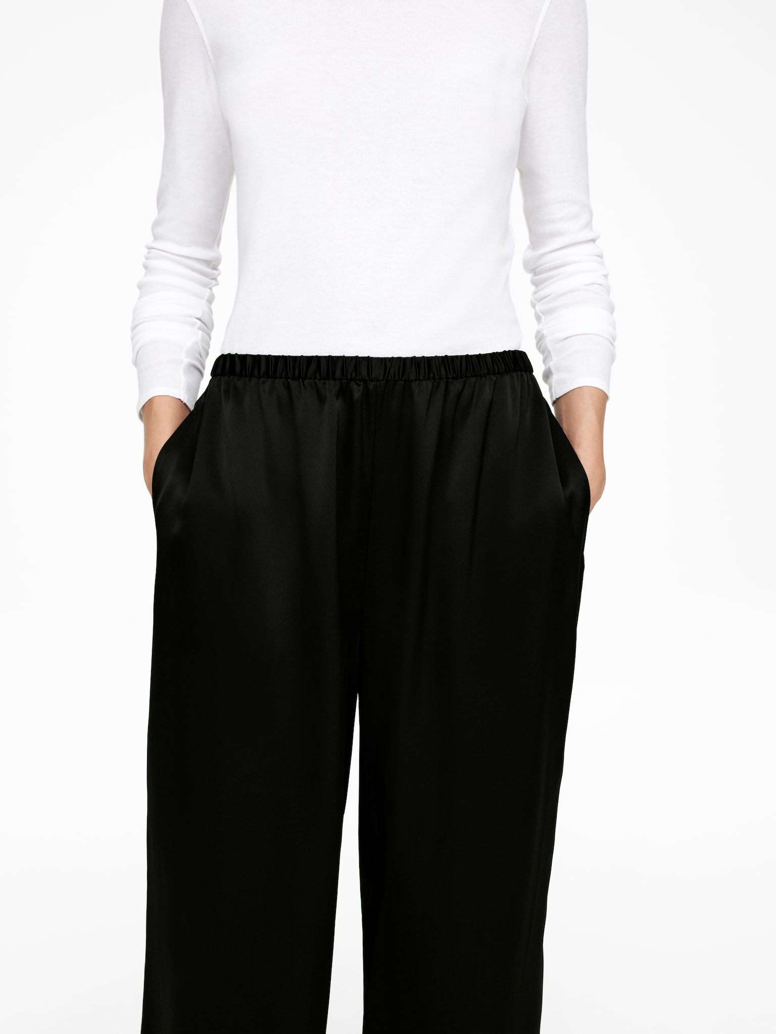 Pantalon en soie - Noir/Beige clair - 7