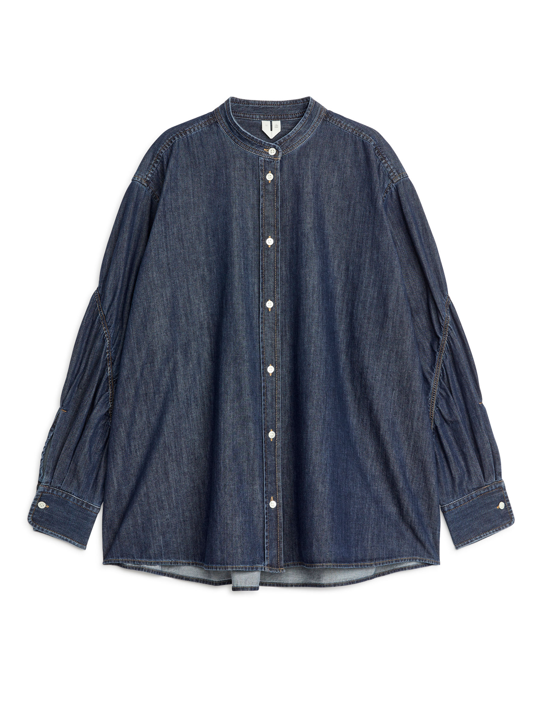 Puff Sleeve Denim Shirt-Blue-5582