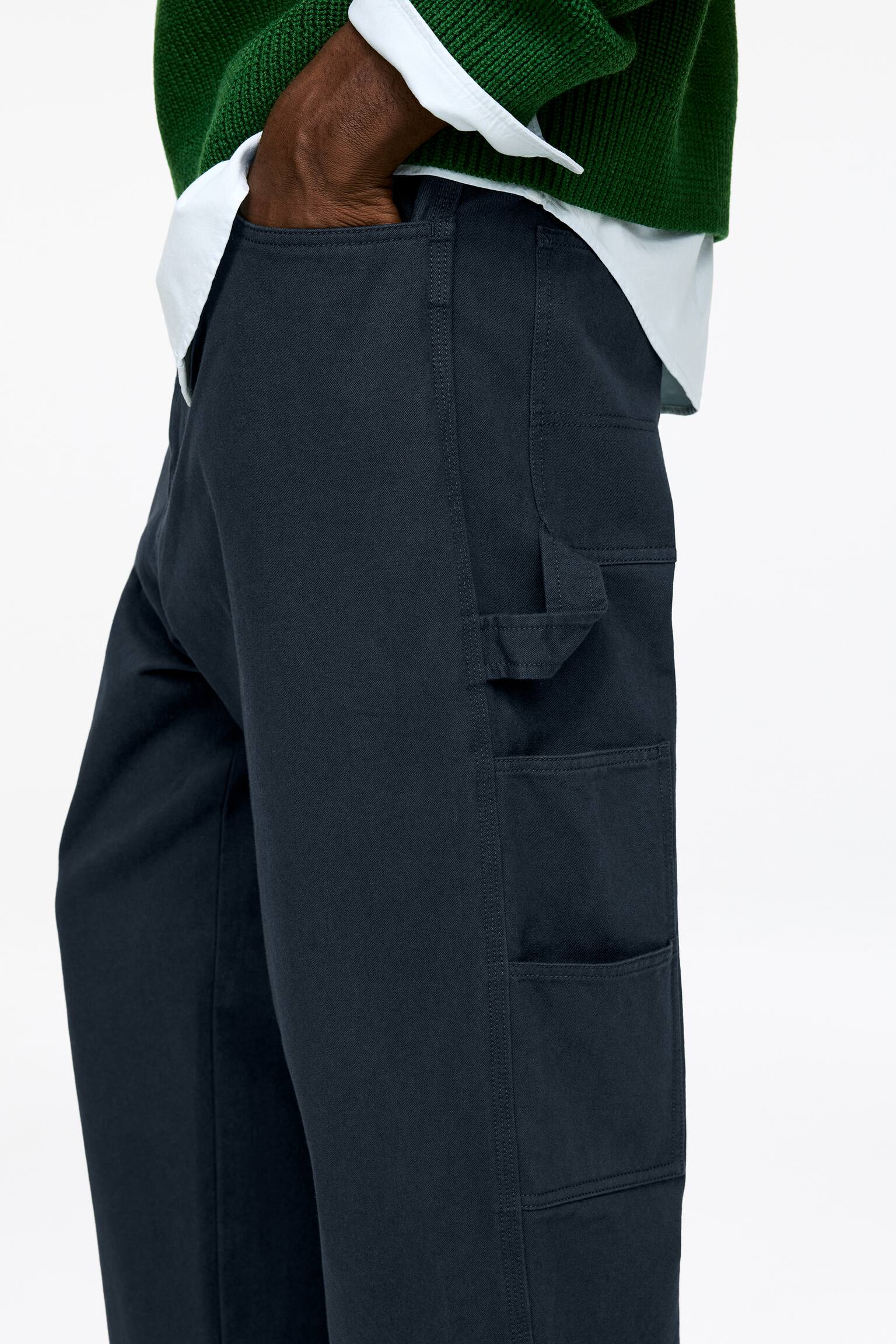 Ruimvallende canvas broek - Donkerblauw/Gebroken wit - 5