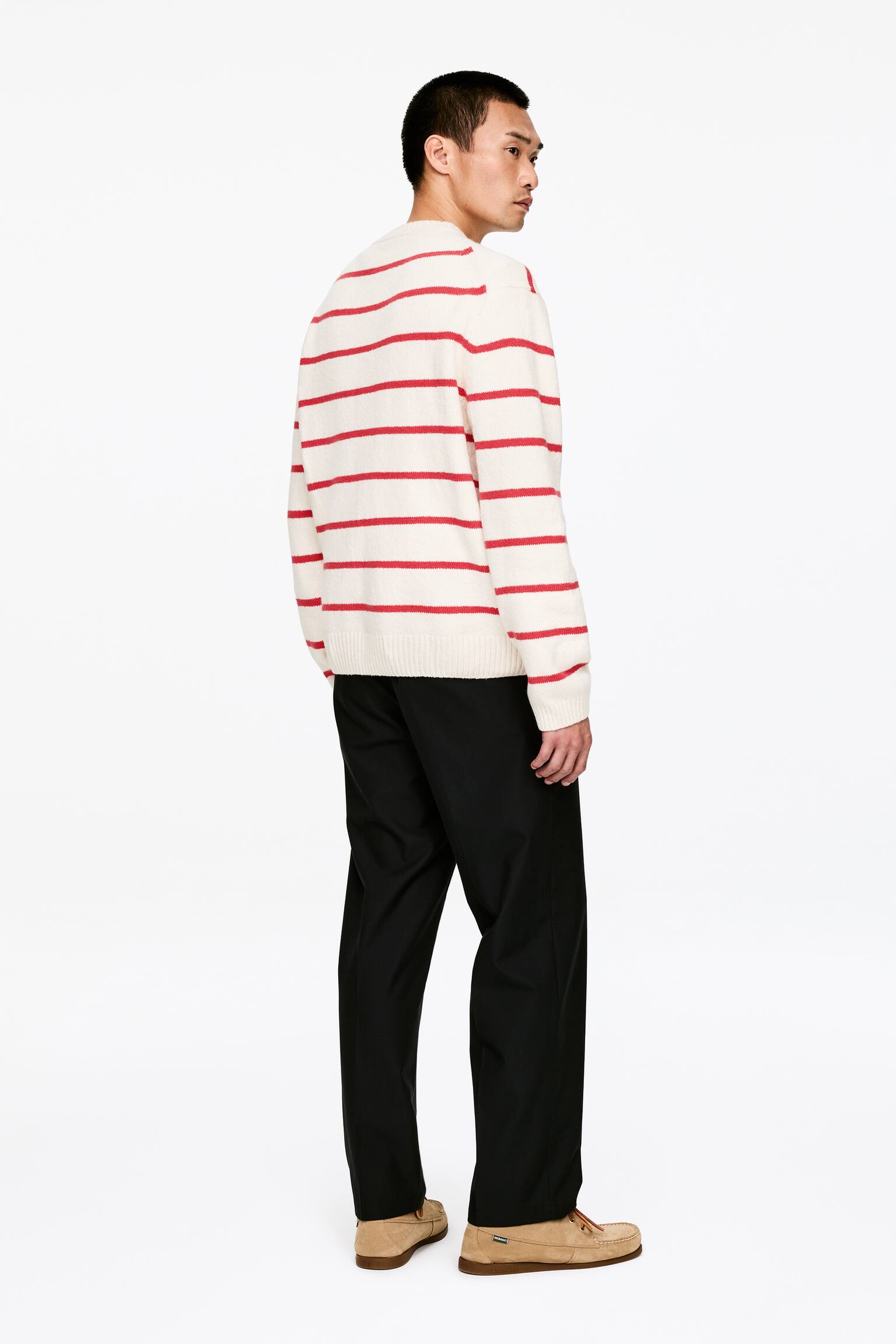 Ruimvallende trui van een katoenmix - Gebroken wit/rood/Zwart/wit - 5