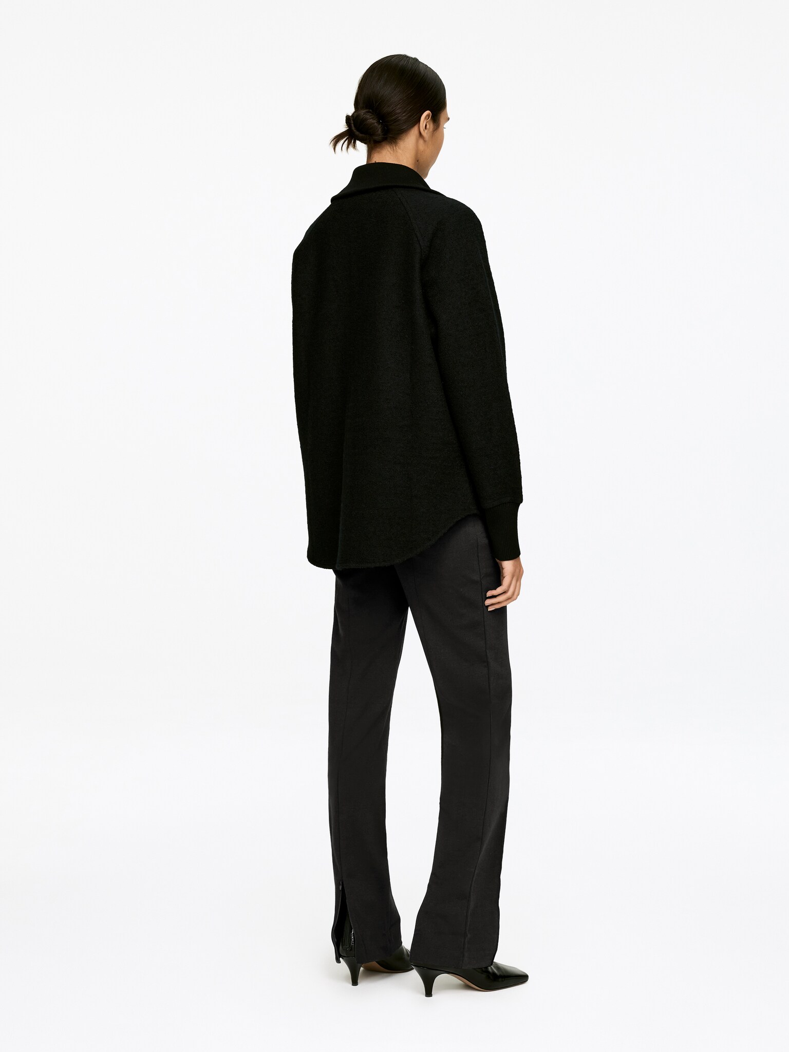 Stretch Zip-Detail Trousers - Black/Dark Grey Melange - 3