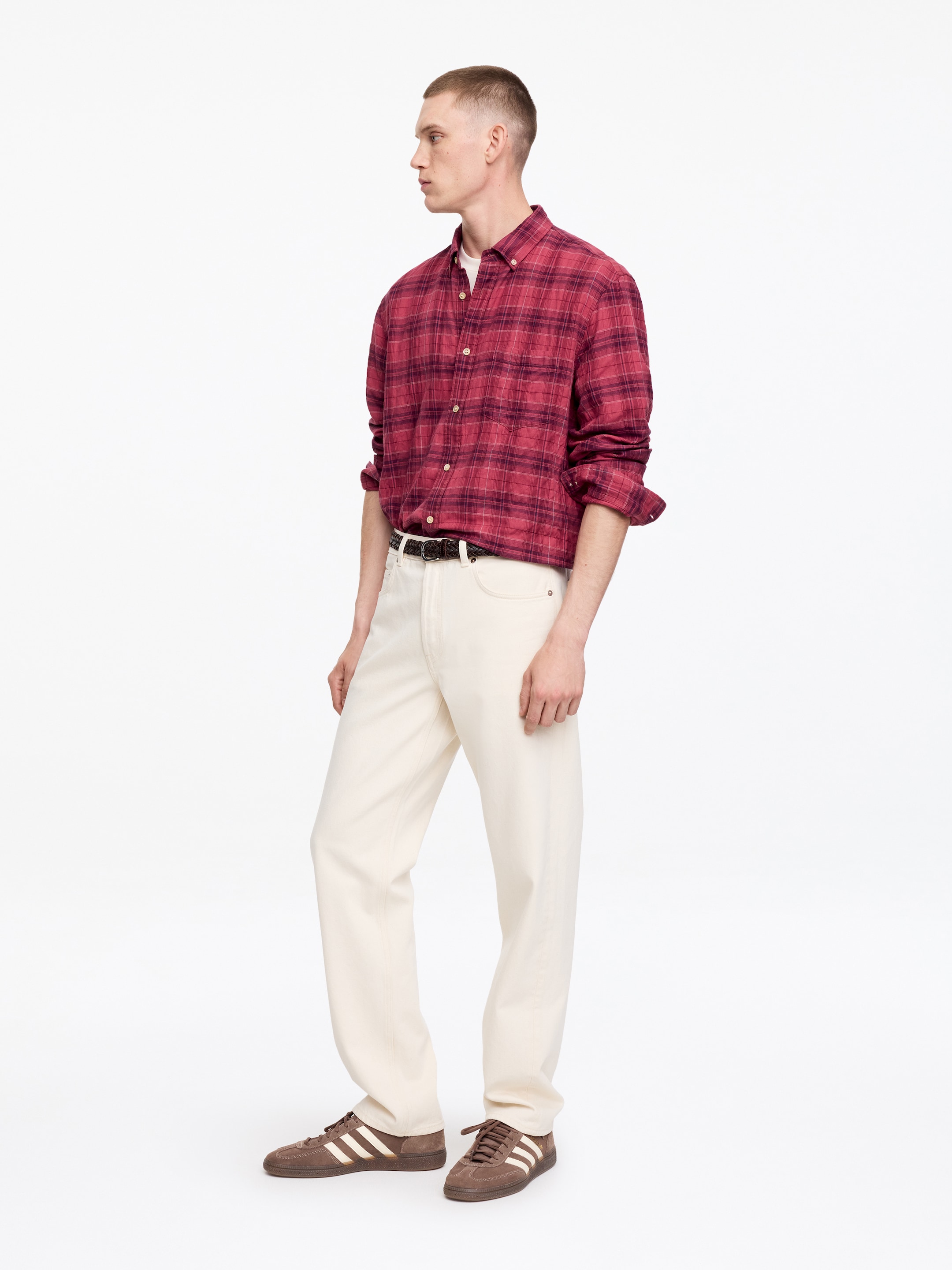 Camisa de franela de corte regular - Rosa oscuro/burdeos - Corte estándar - Men - StillMedia/Lookbook - 4