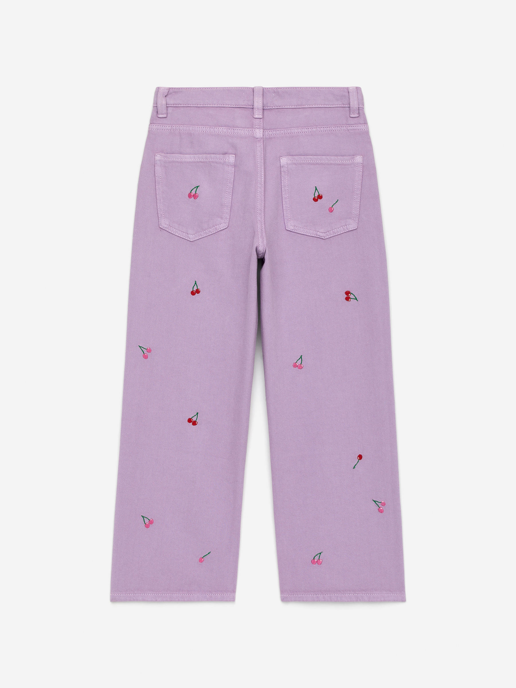 Embroidered Denim Trousers - Lilac/Cherries - Relaxed fit - Children - StillMedia/DescriptiveStillLife - 3
