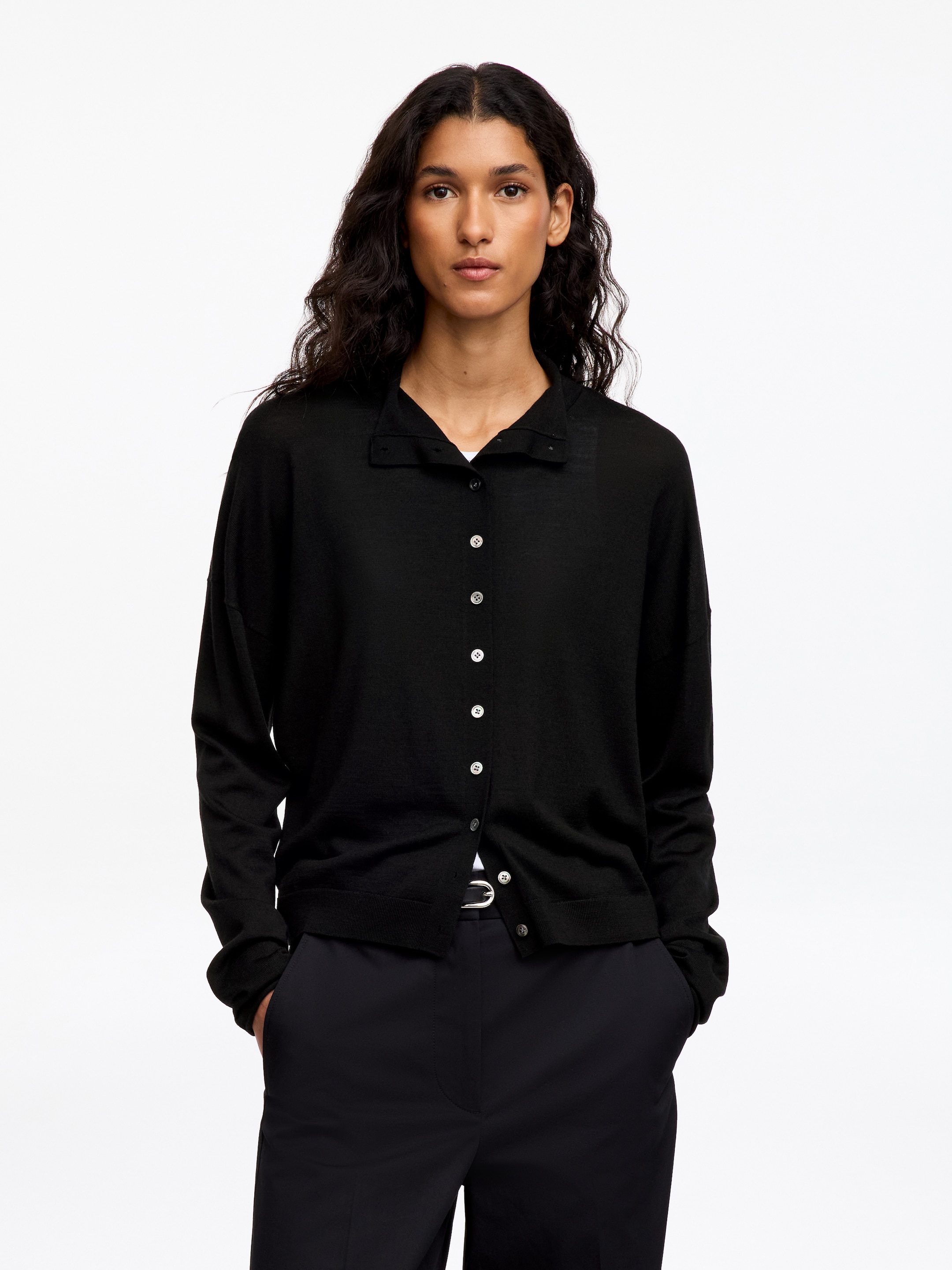 Wool-Blend Mock-Neck Cardigan-Black-20075