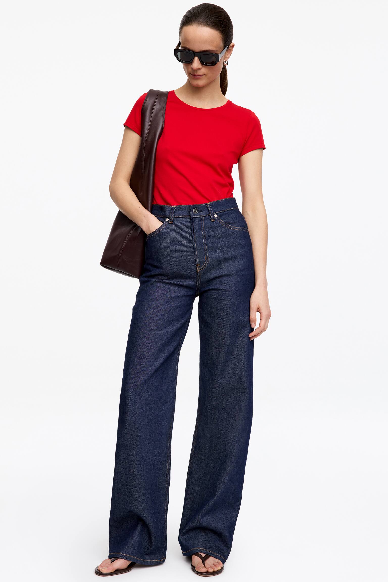 Slim-fit T-shirt met kapmouwtjes - Rood/Wit/Zwart - 4