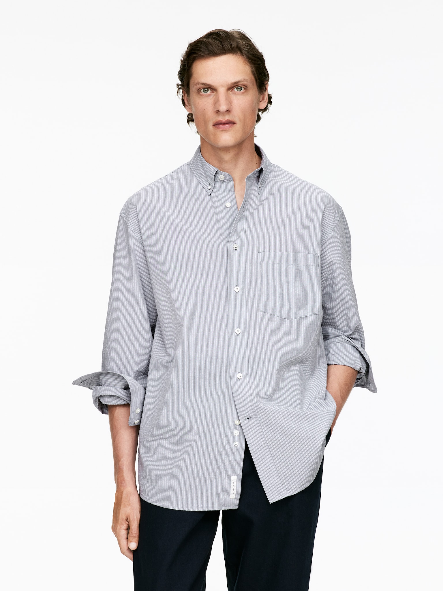 Chemise décontractée en seersucker - gris