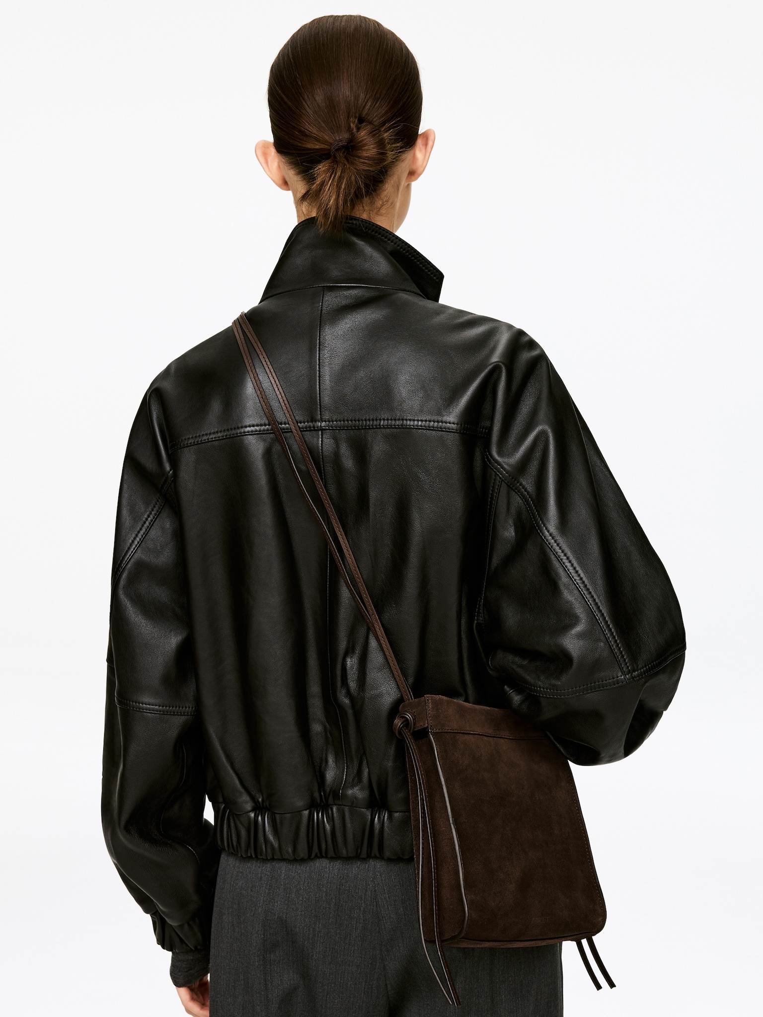 Sac bandoulière en daim - Marron foncé - 1