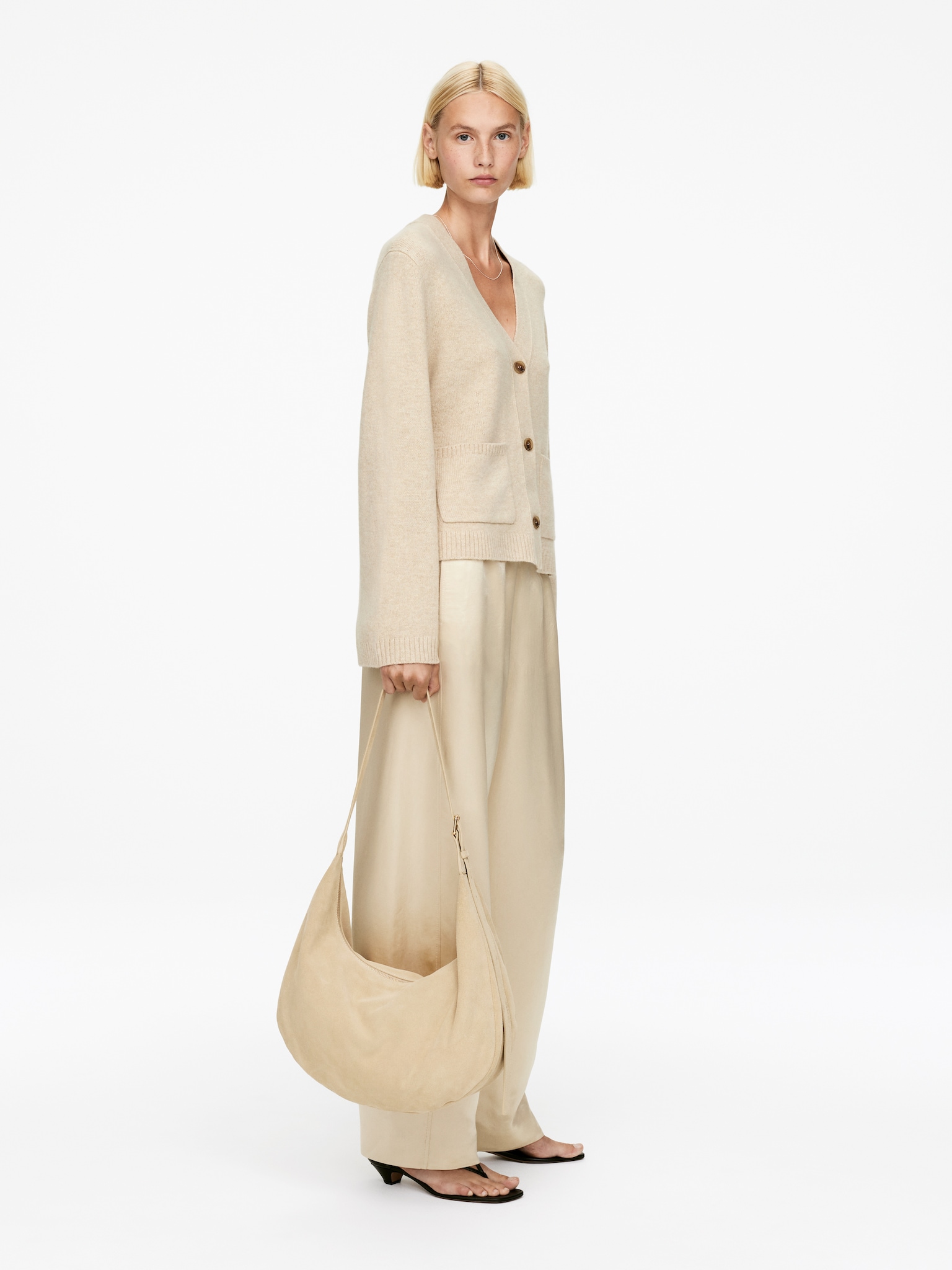 Wool Cardigan - Beige/Black - 3