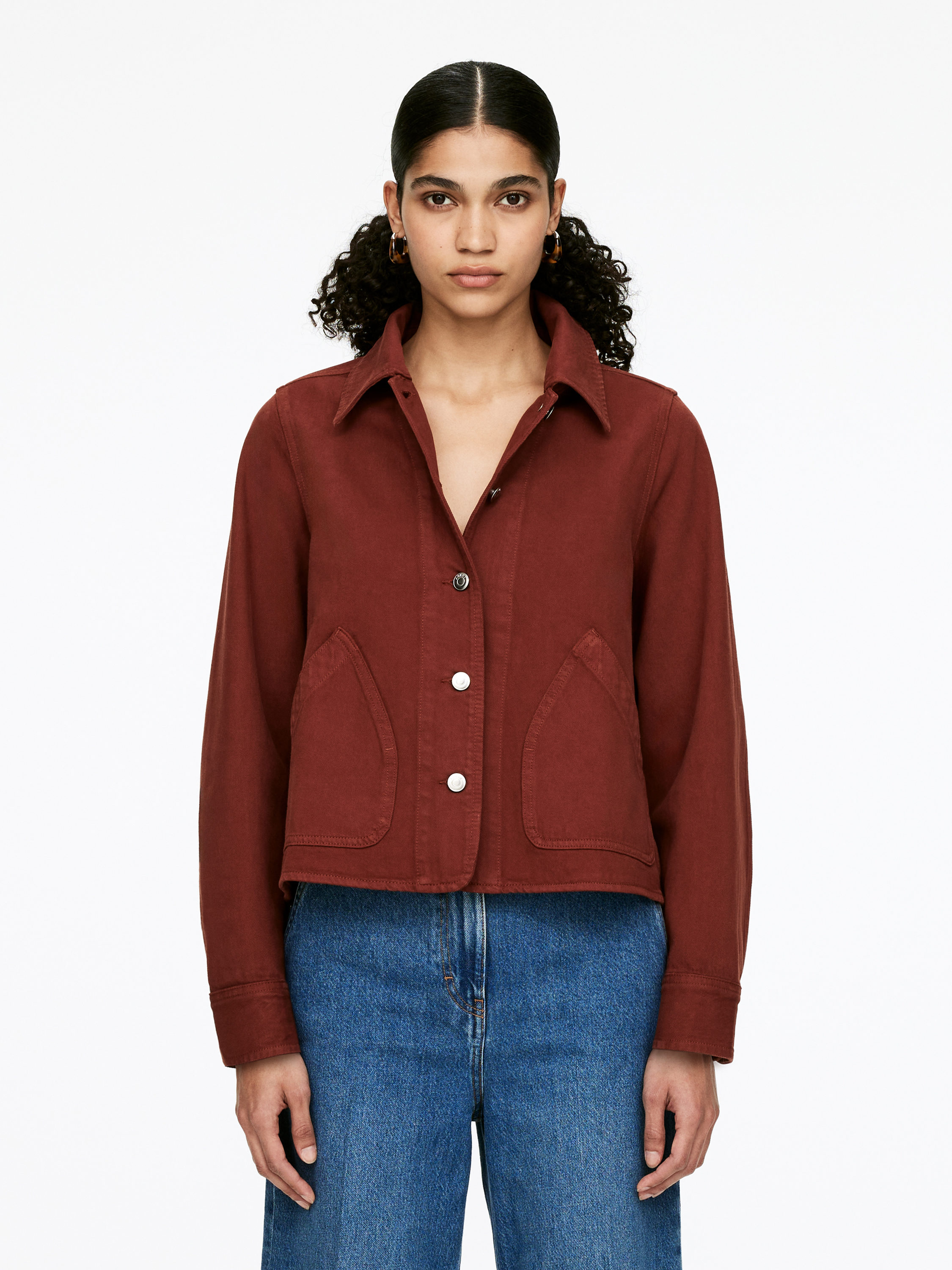 Garment-Dyed Denim Overshirt - Dark Rust - Regular fit - Women - StillMedia/Lookbook - 1