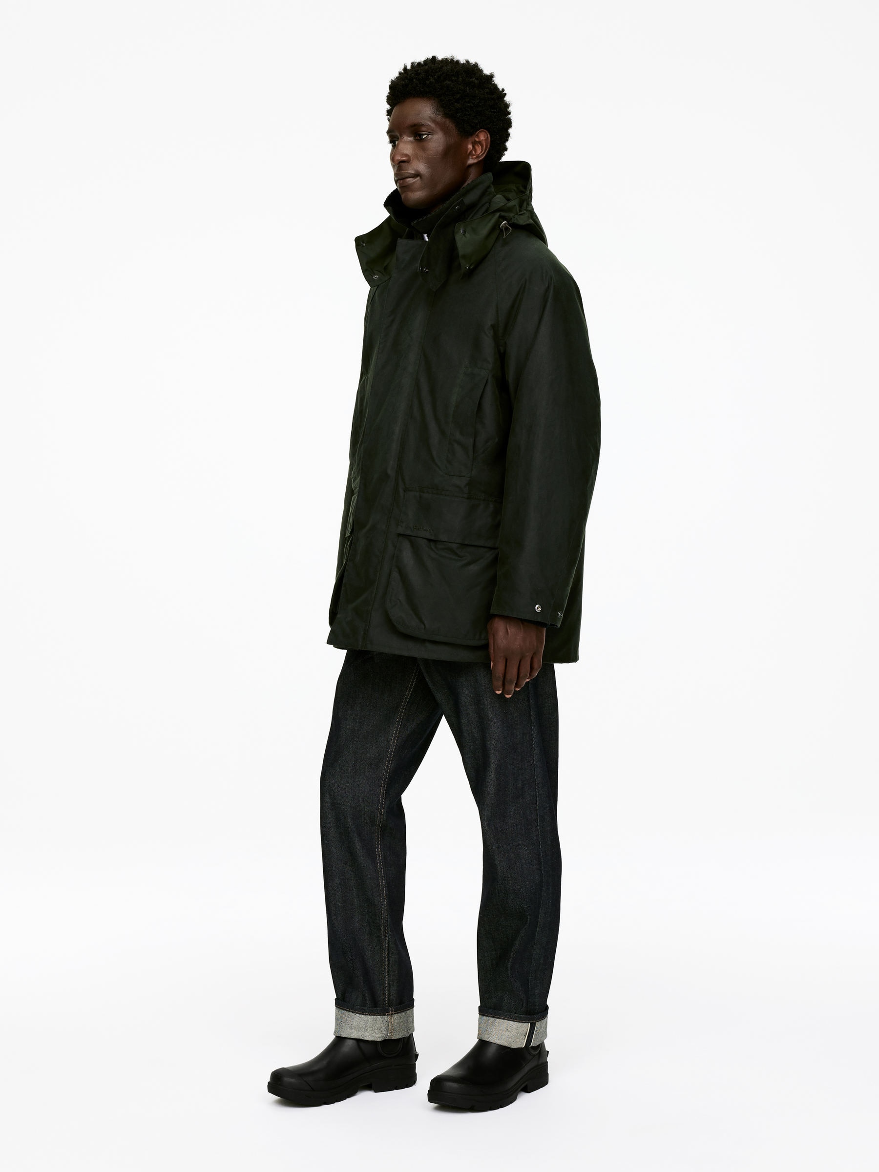 ARKET and Barbour Waxed Cotton Jacket - Dark Green/Checkered - Loose fit - Men - StillMedia/Lookbook - 9