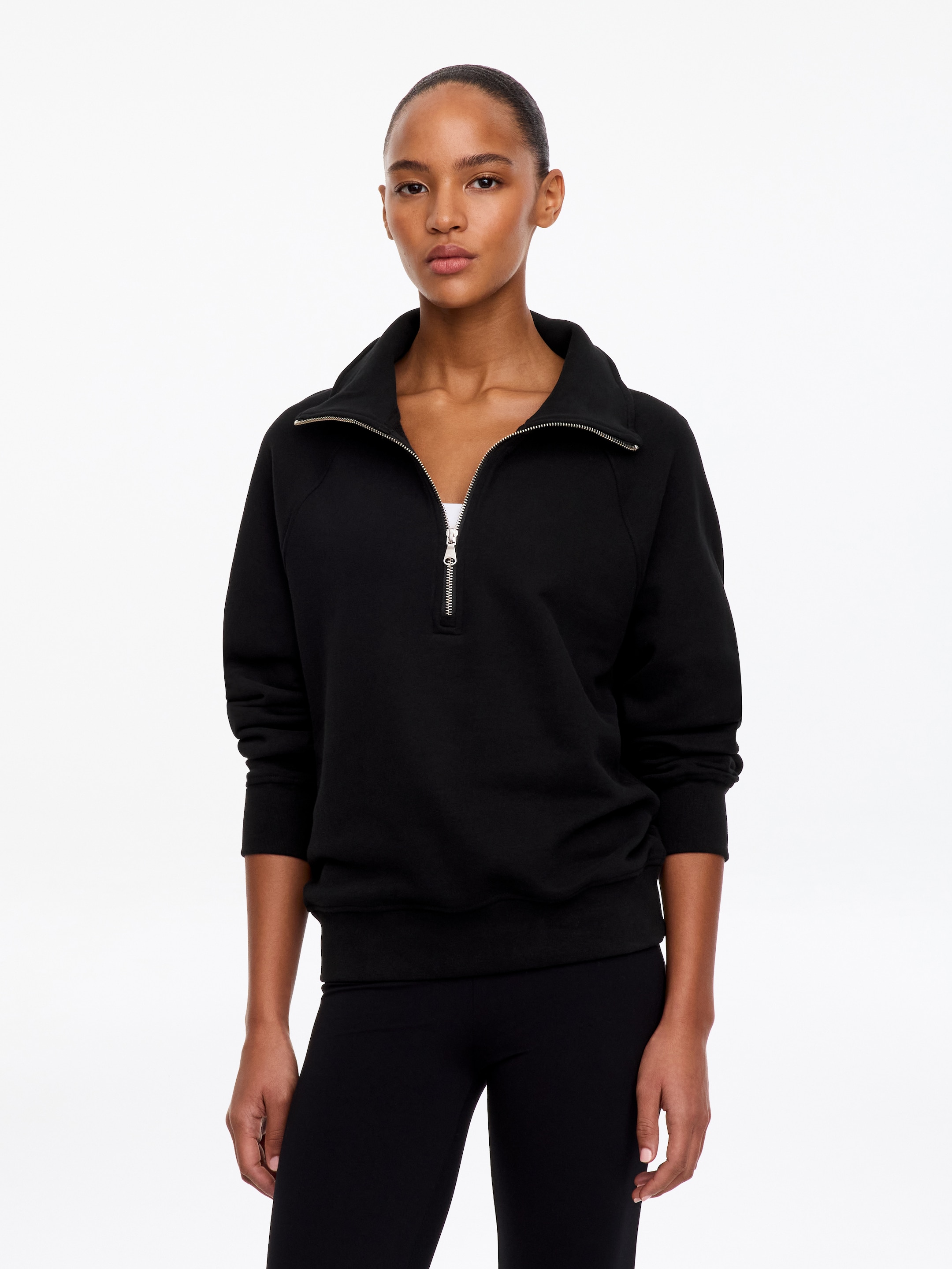 French-Terry-Sweatshirt mit kurzem Reißverschluss-Black-21084