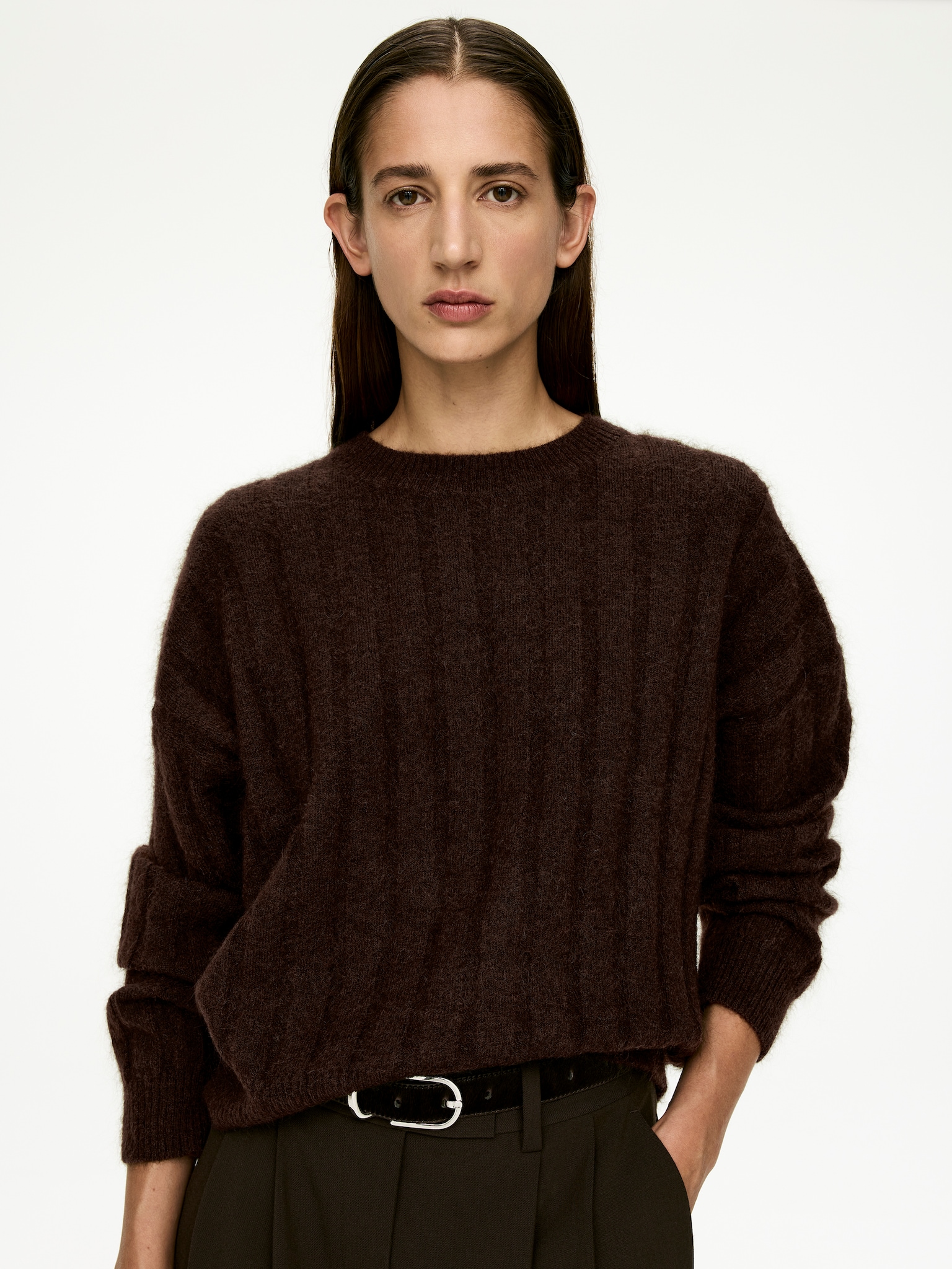 Pullover aus Mohair und Wolle - Dunkelbraun/Altrosa - 6