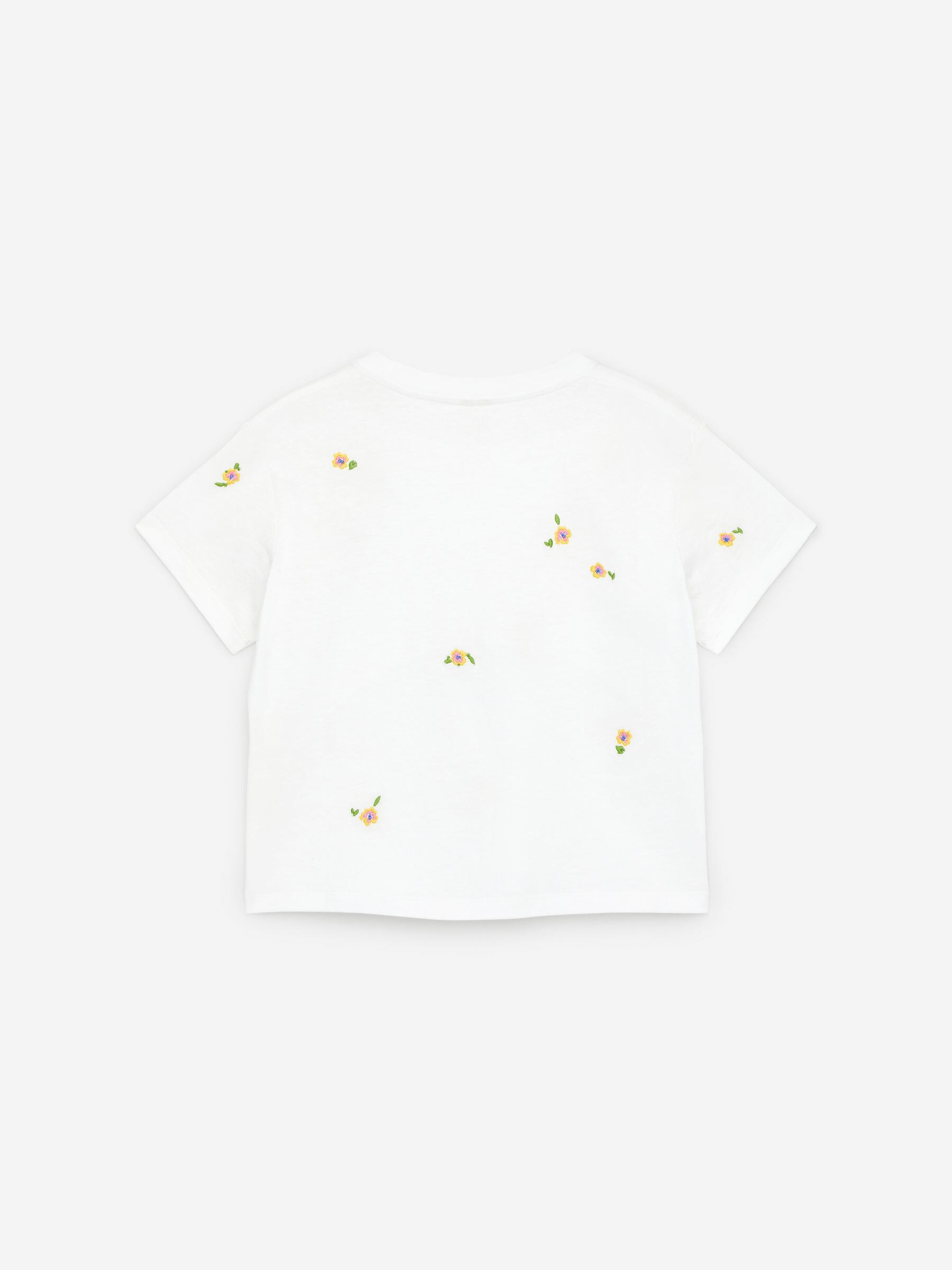 Wide-Fit T-Shirt - White/Floral Embroidery - Oversized - Children - StillMedia/DescriptiveStillLife - 3