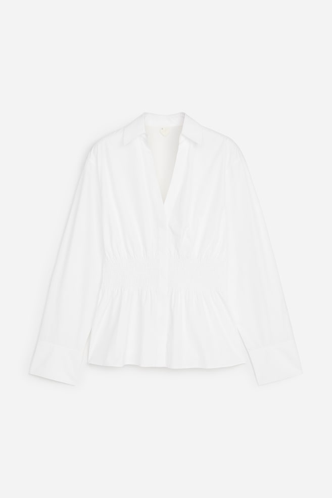 Camicia in cotone con lavorazione a punto smock - Bianco - 1