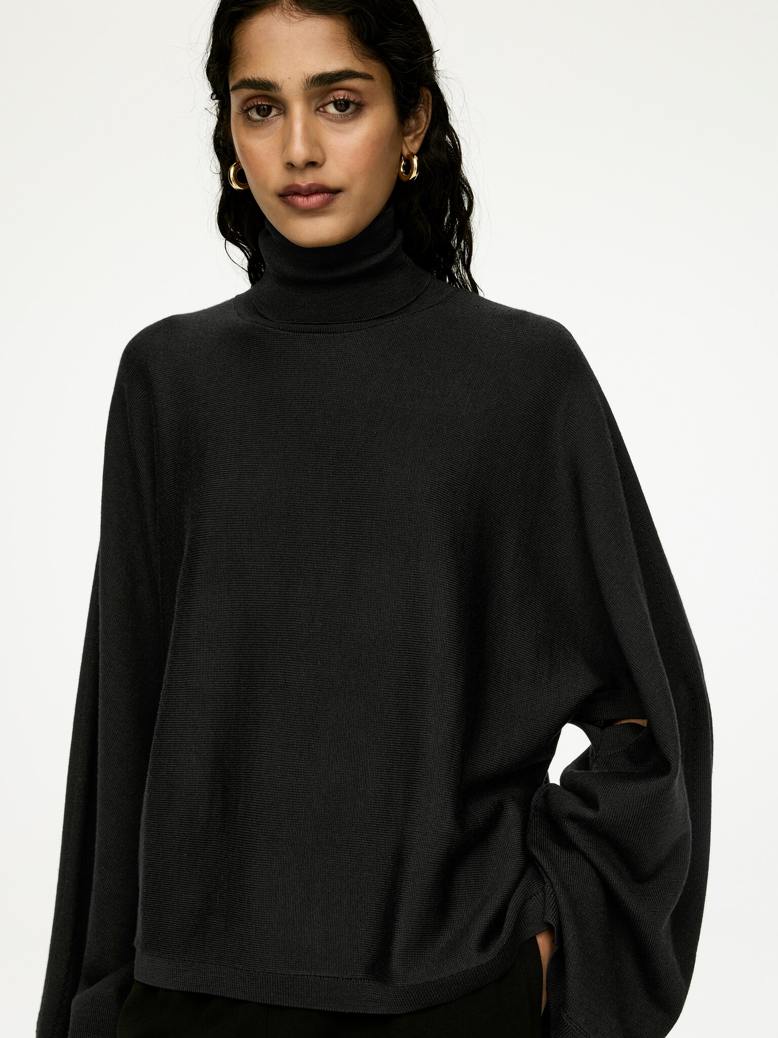Pull col roulé en laine mérinos - Noir - 3