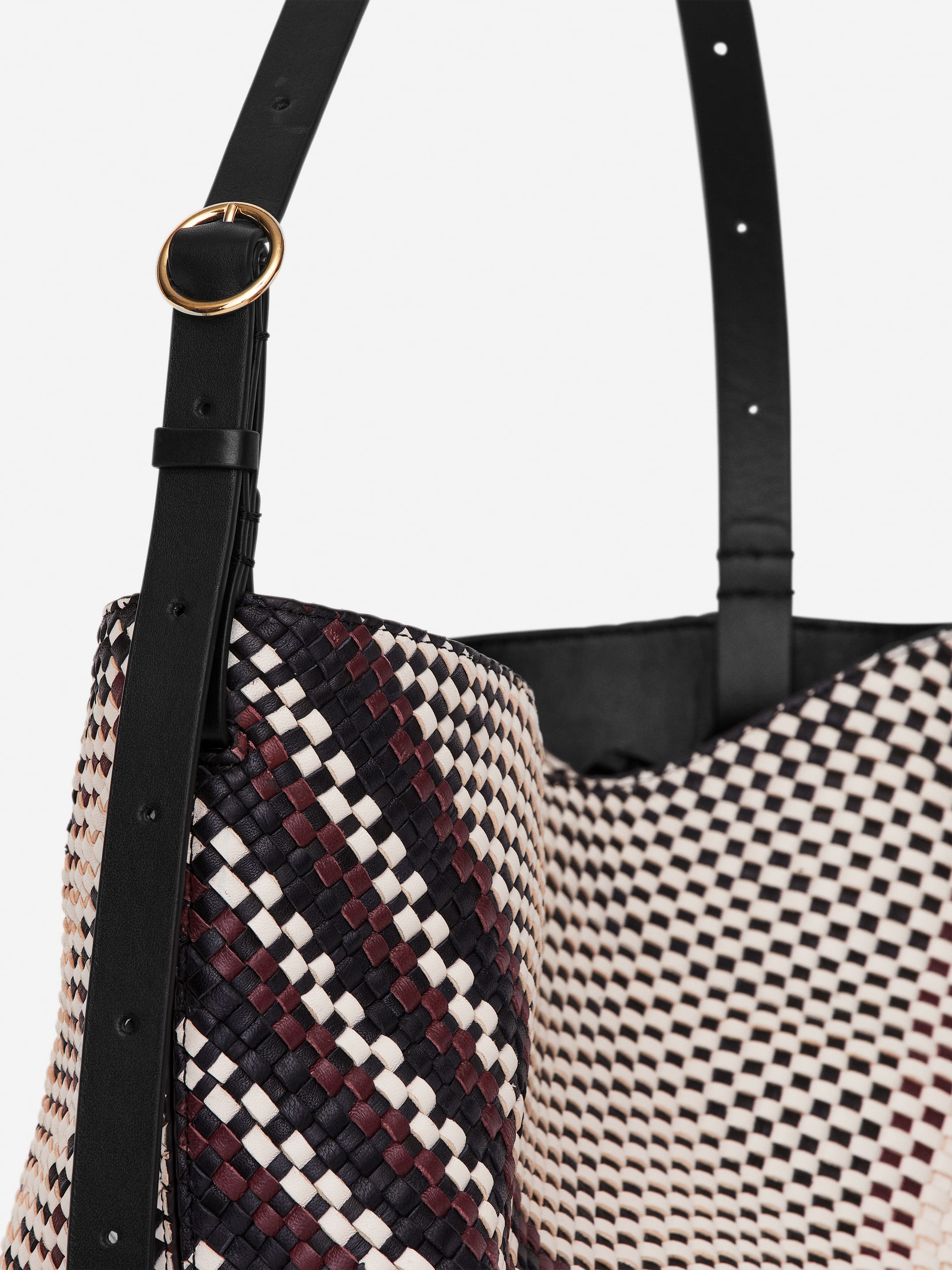 Woven Leather Tote Bag - White/Black/Dark Red - Women - StillMedia/DescriptiveDetail - 4