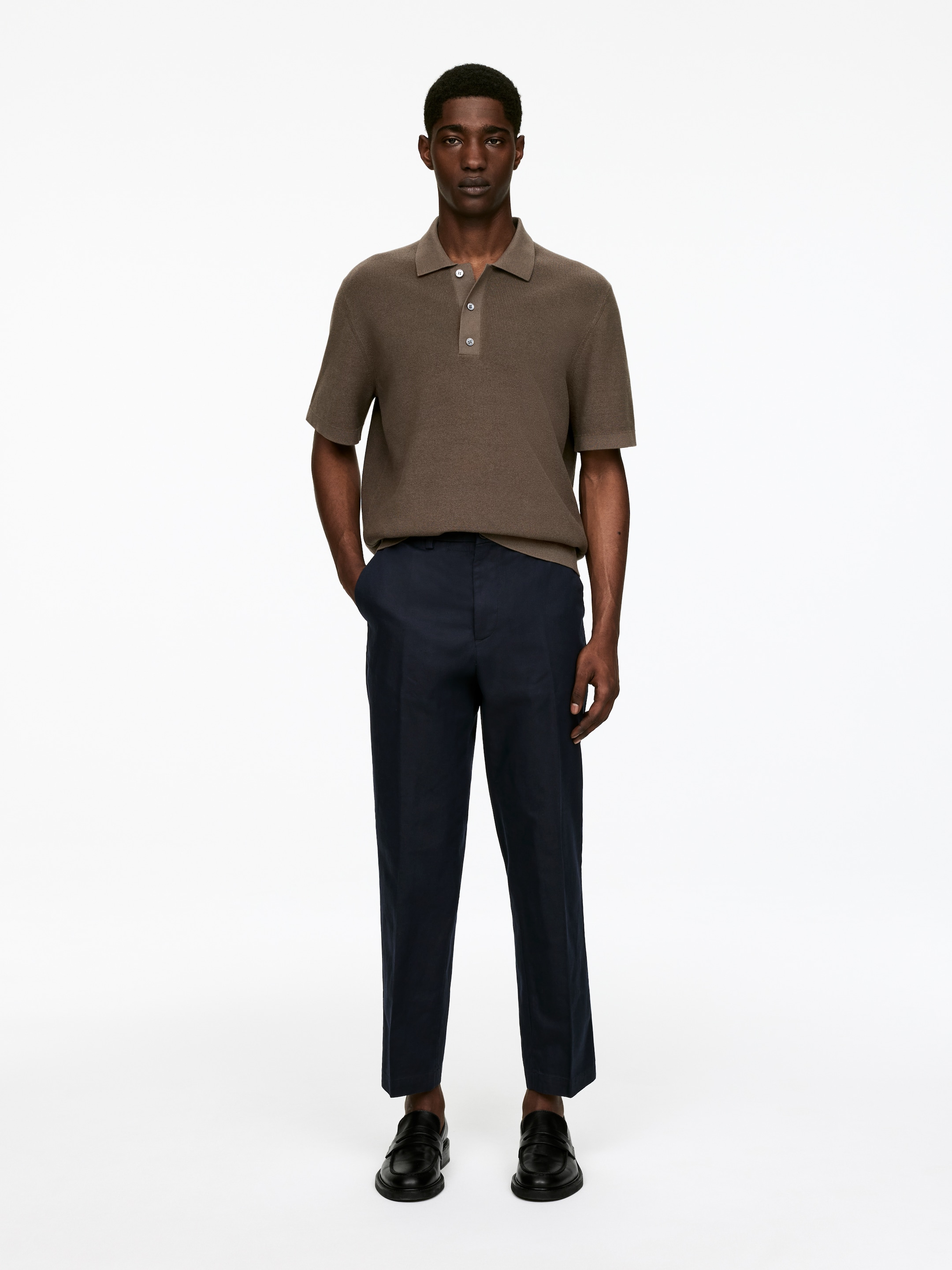 Agrandir l'image: Pantalon classique 7/8 en coton et lin - Bleu foncé - HOMME | H&M BE 1