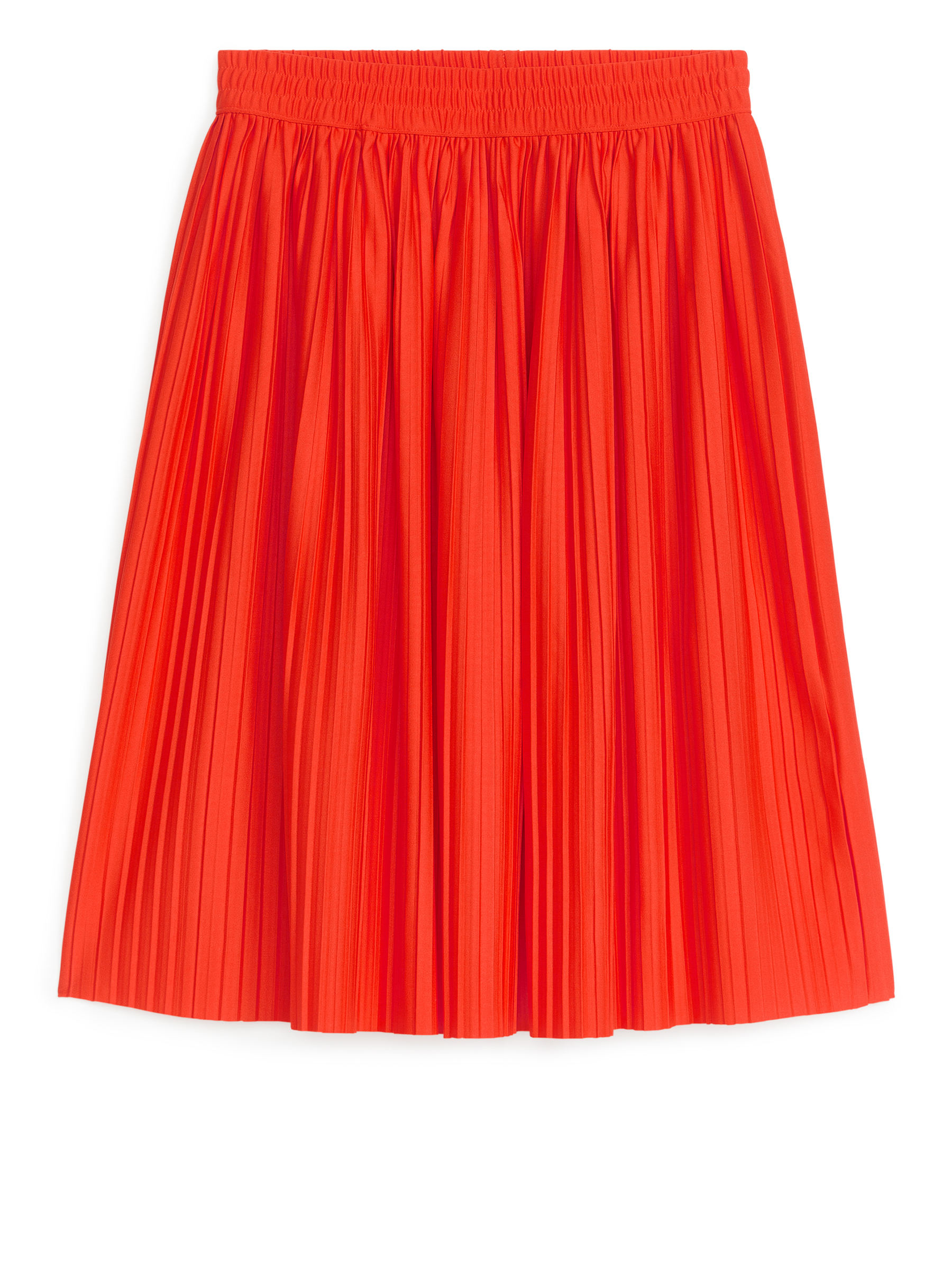 Pleated Midi Skirt-Red-12635