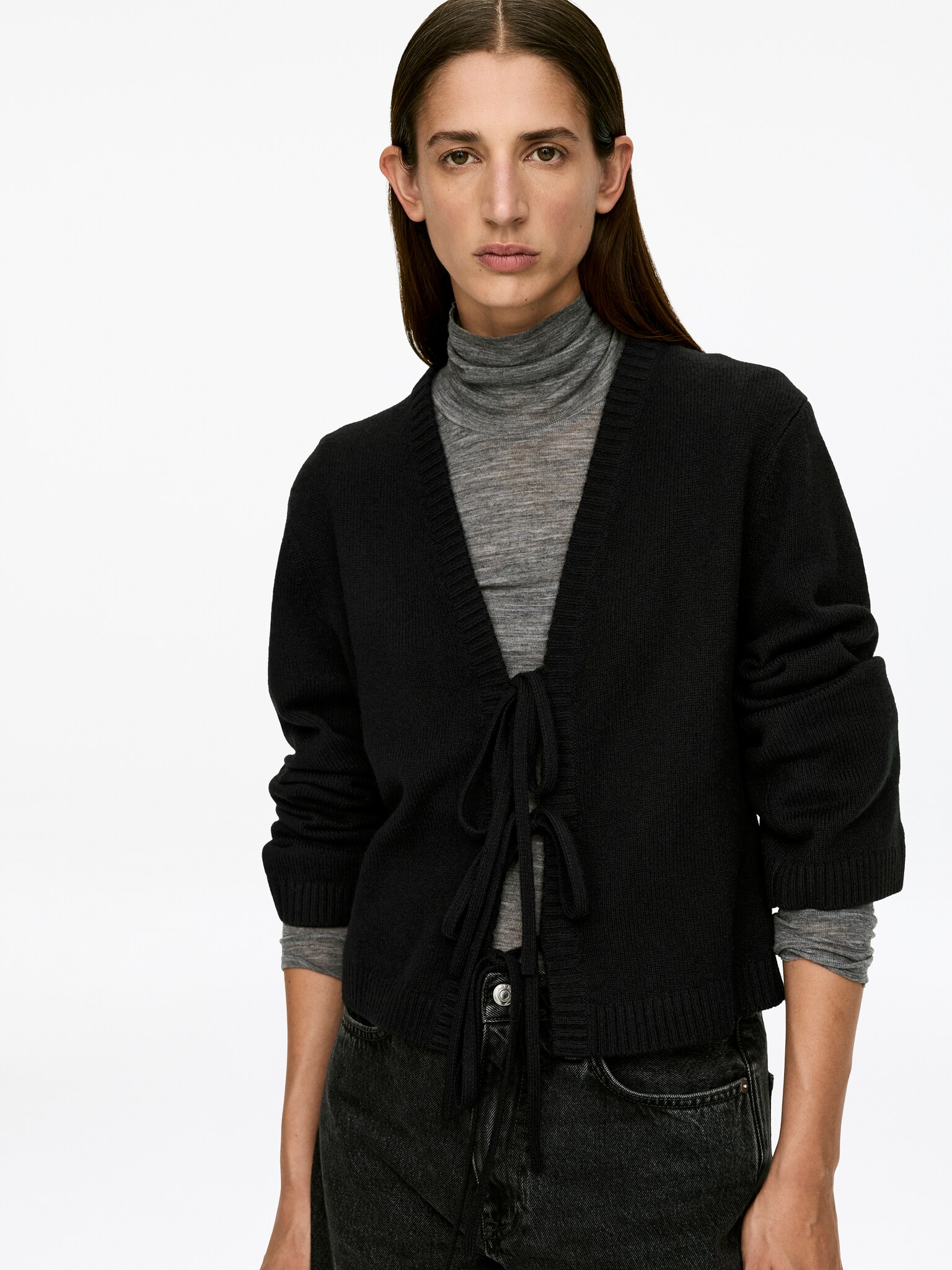 Cardigan en laine noué sur le devant - Noir - 6