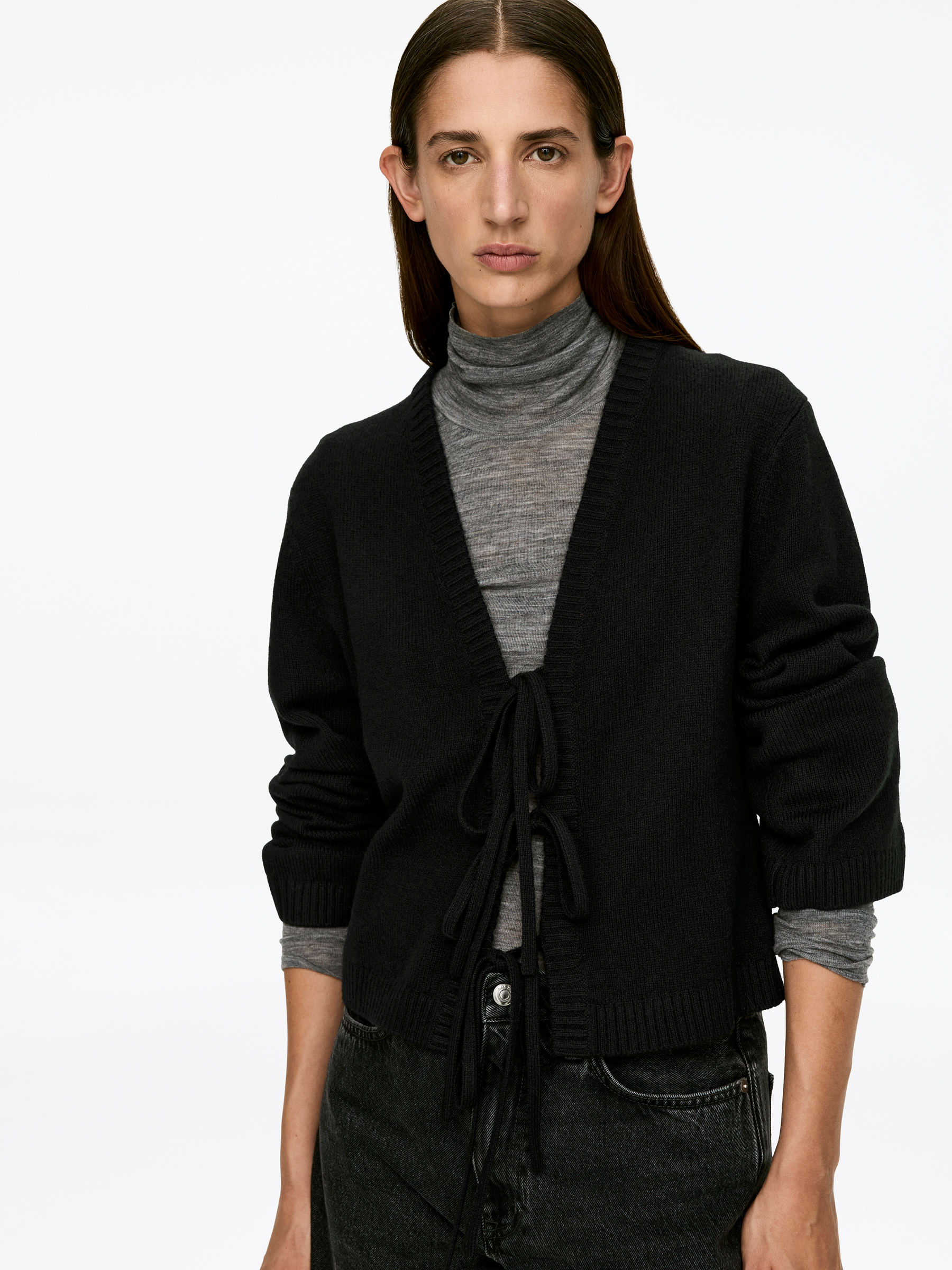 Cardigan en laine noué sur le devant - Noir - Regular fit - Femme - StillMedia/Lookbook - 6