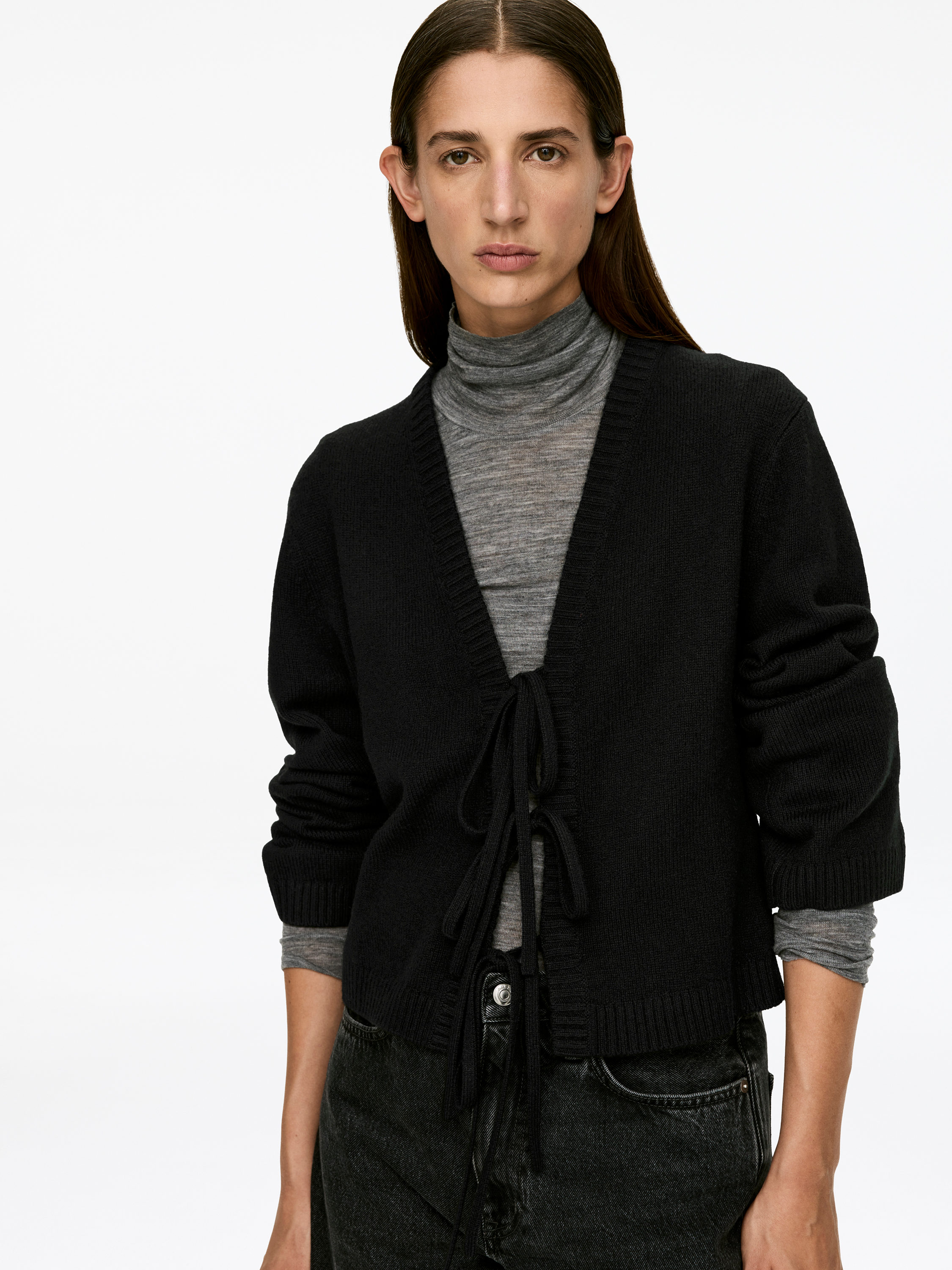 Wool Tie-Front Cardigan - Black - Regular fit - Women - StillMedia/Lookbook - 6