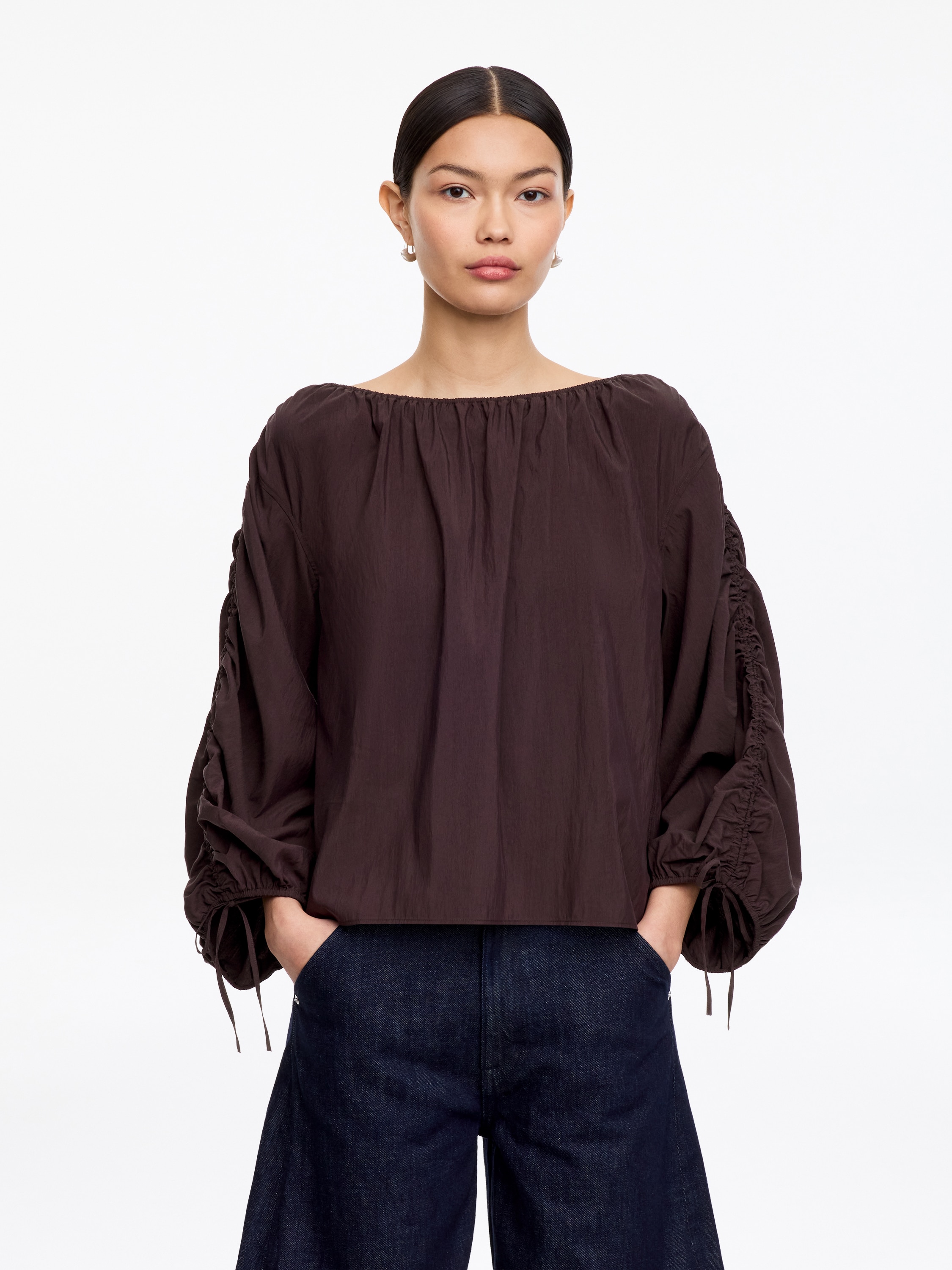 Blusa arricciata - Marrone/Beige