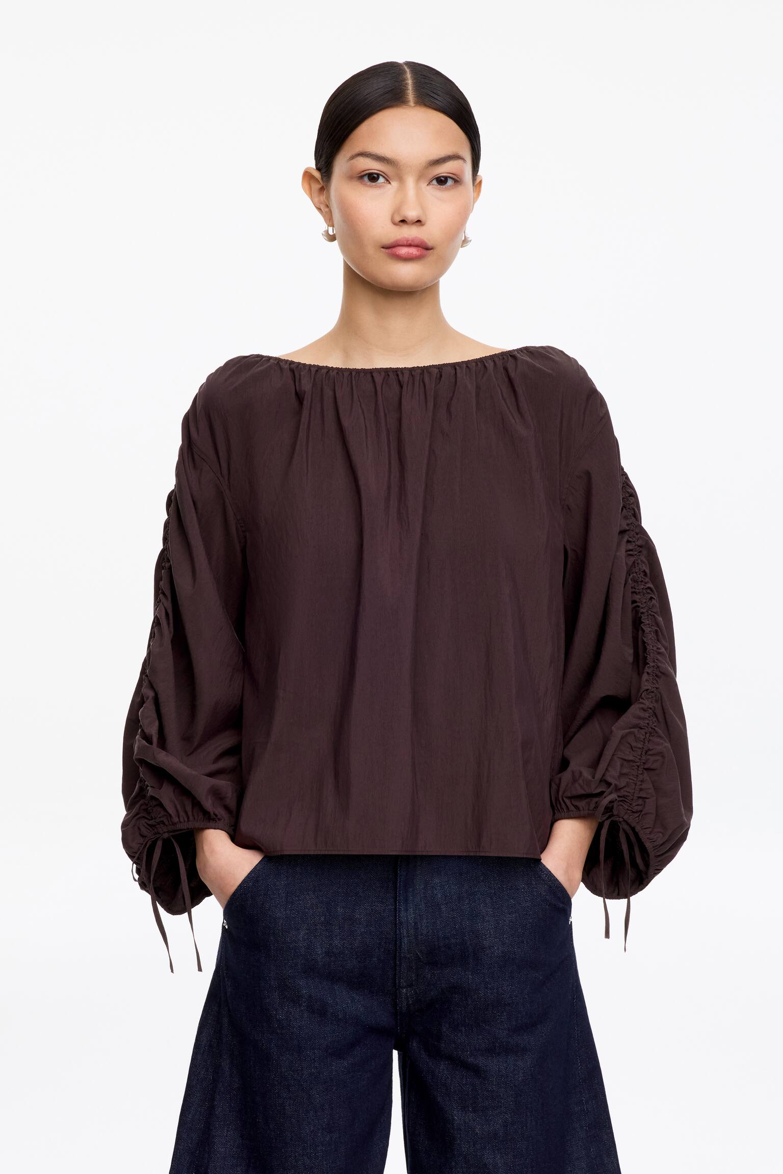 Rynket bluse - Brun/Beige - 1