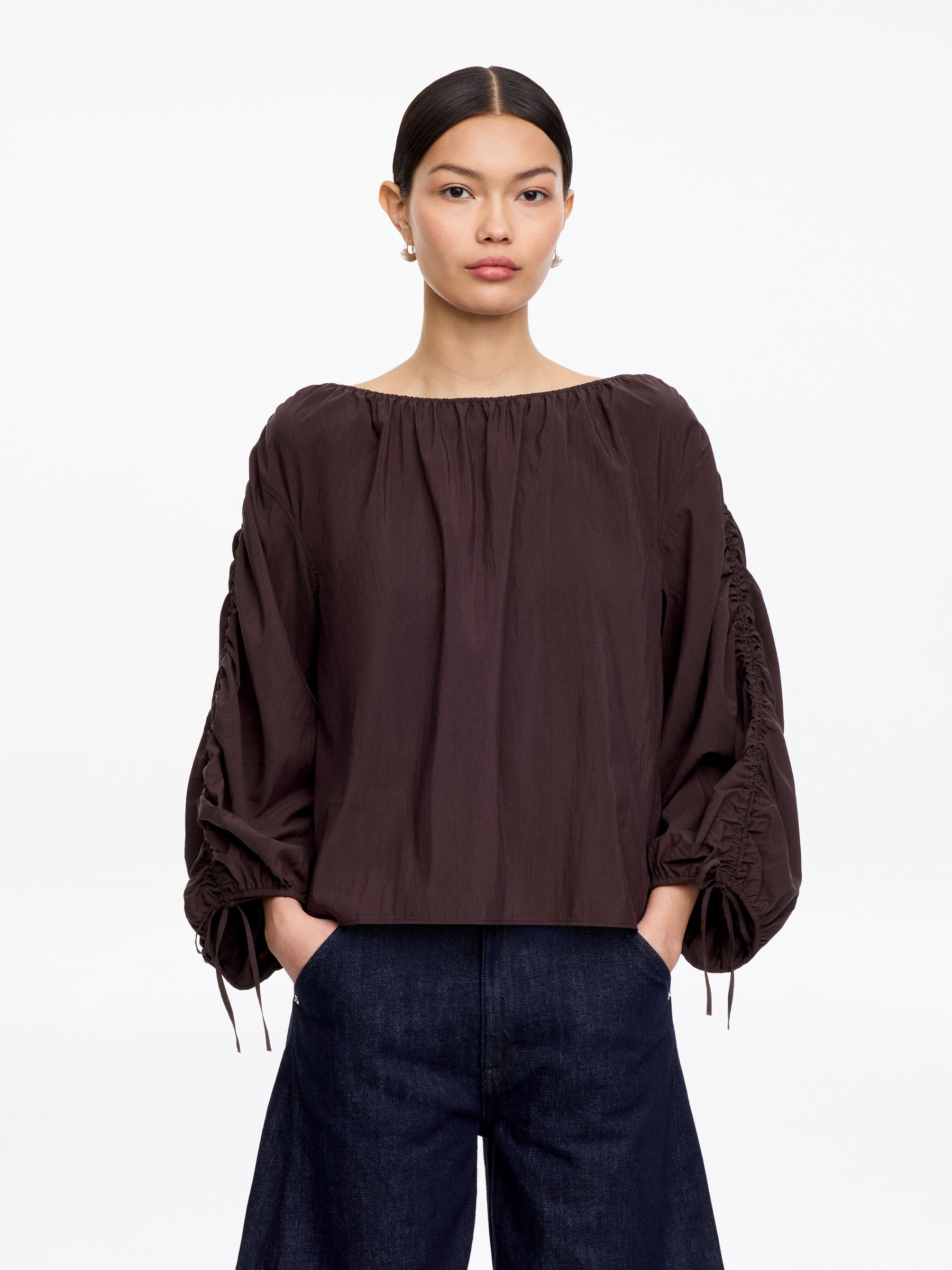 Gathered Blouse-#3C2A2B-18599