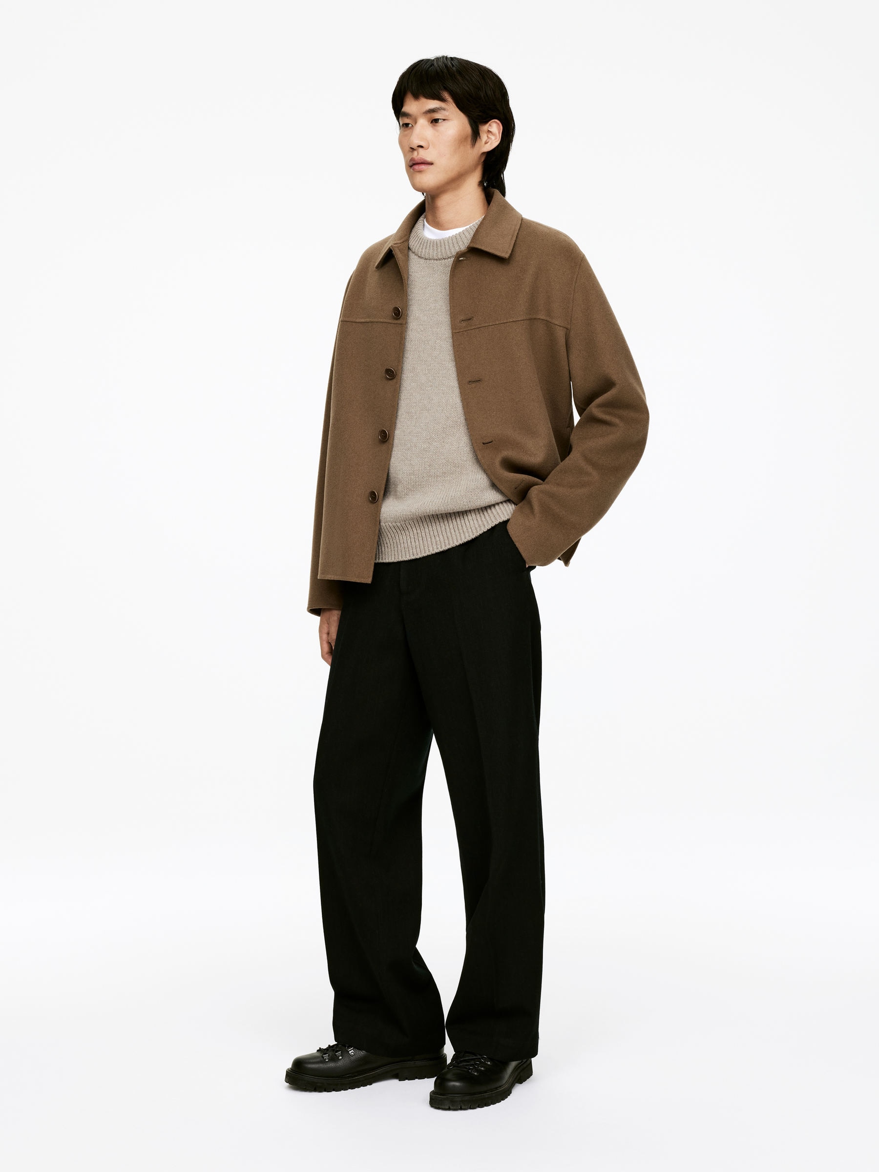 Pull en maille de laine épaisse - Beige chiné - Relaxed fit - Homme - StillMedia/Lookbook - 5