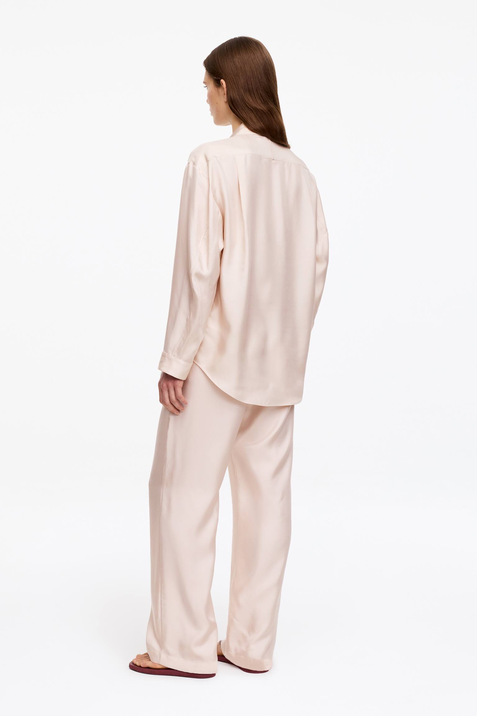 Hedvábná košile z kepru - Světle růžová/Tmavě hnědá - 4