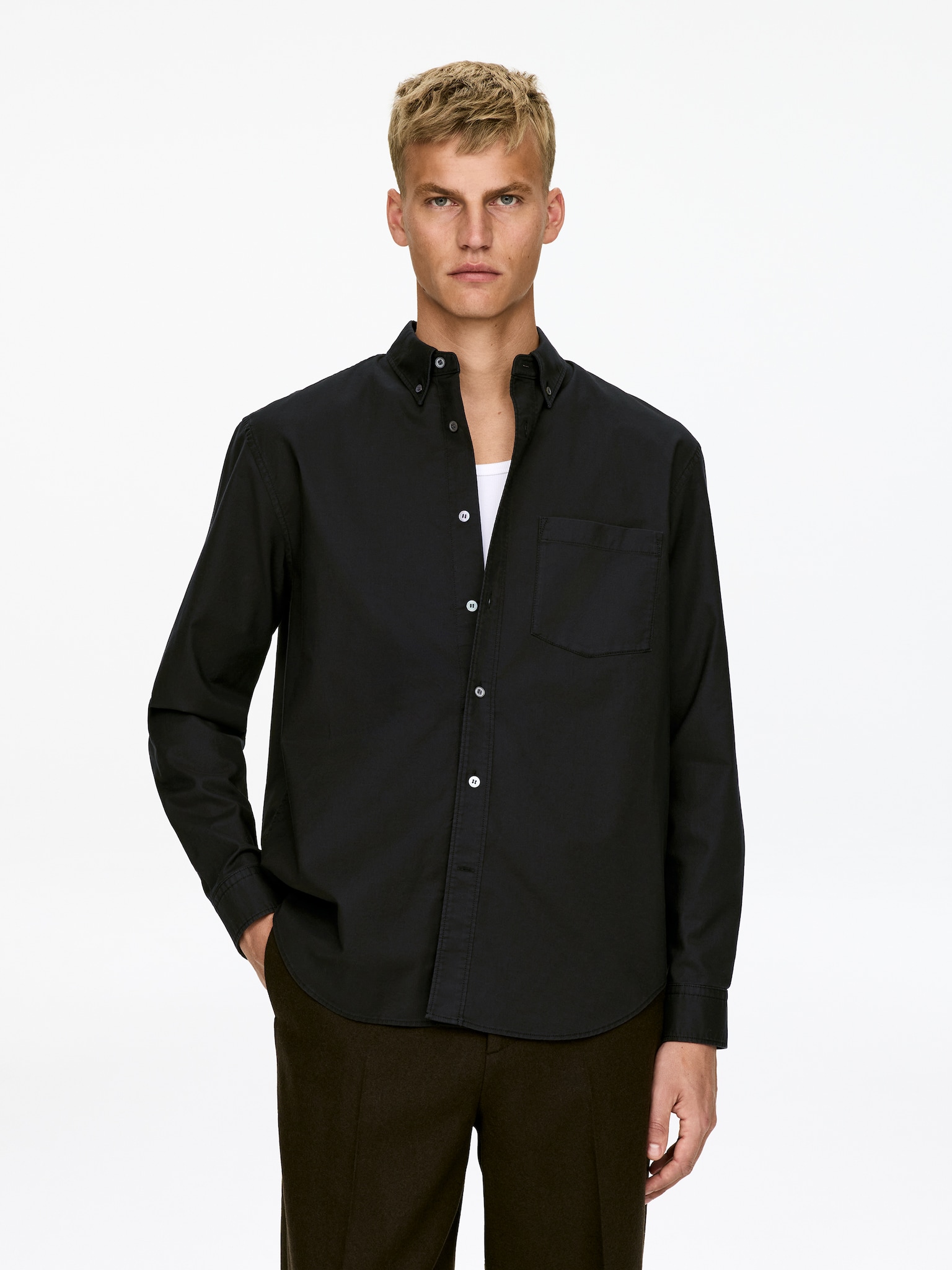 Camisa Oxford holgada - Negro/Azul claro/Menta empolvado