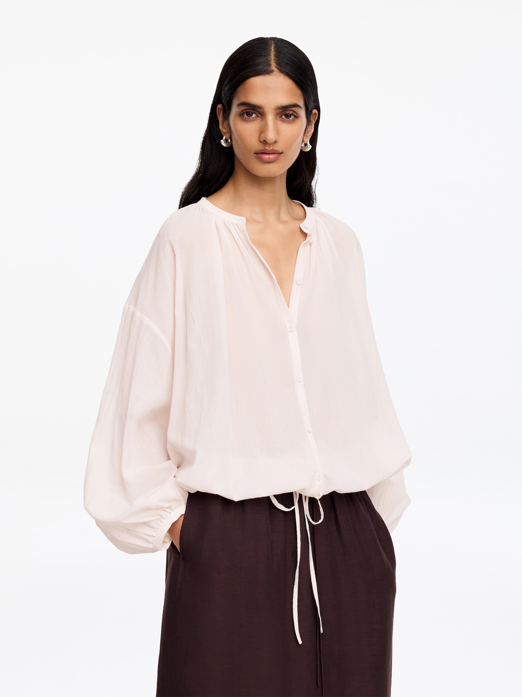 Crepe Drawstring Blouse-Pink-19408