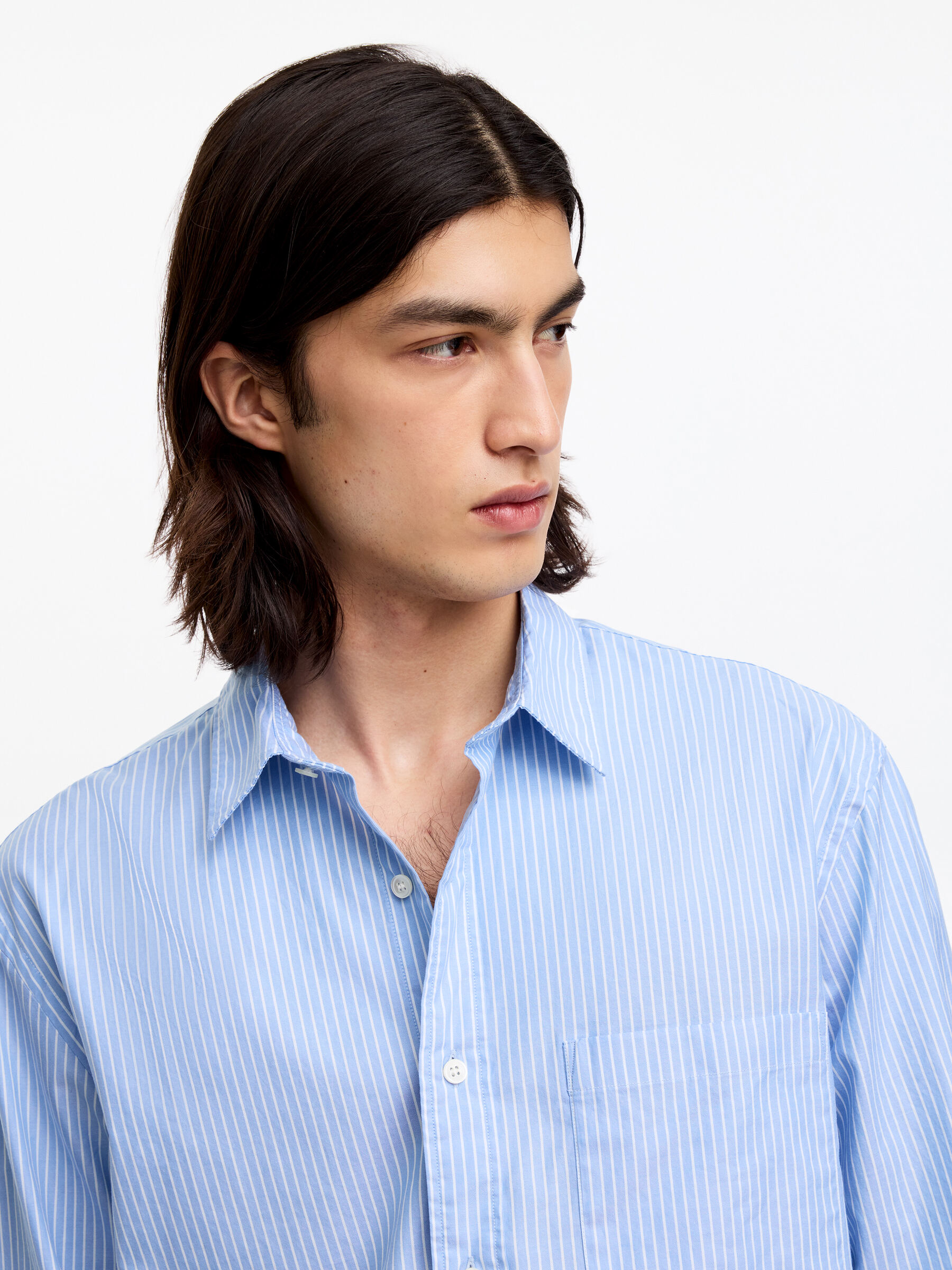 Chemise en popeline décontractée - Blanc/Bleu - Loose fit - Homme - StillMedia/Lookbook - 16