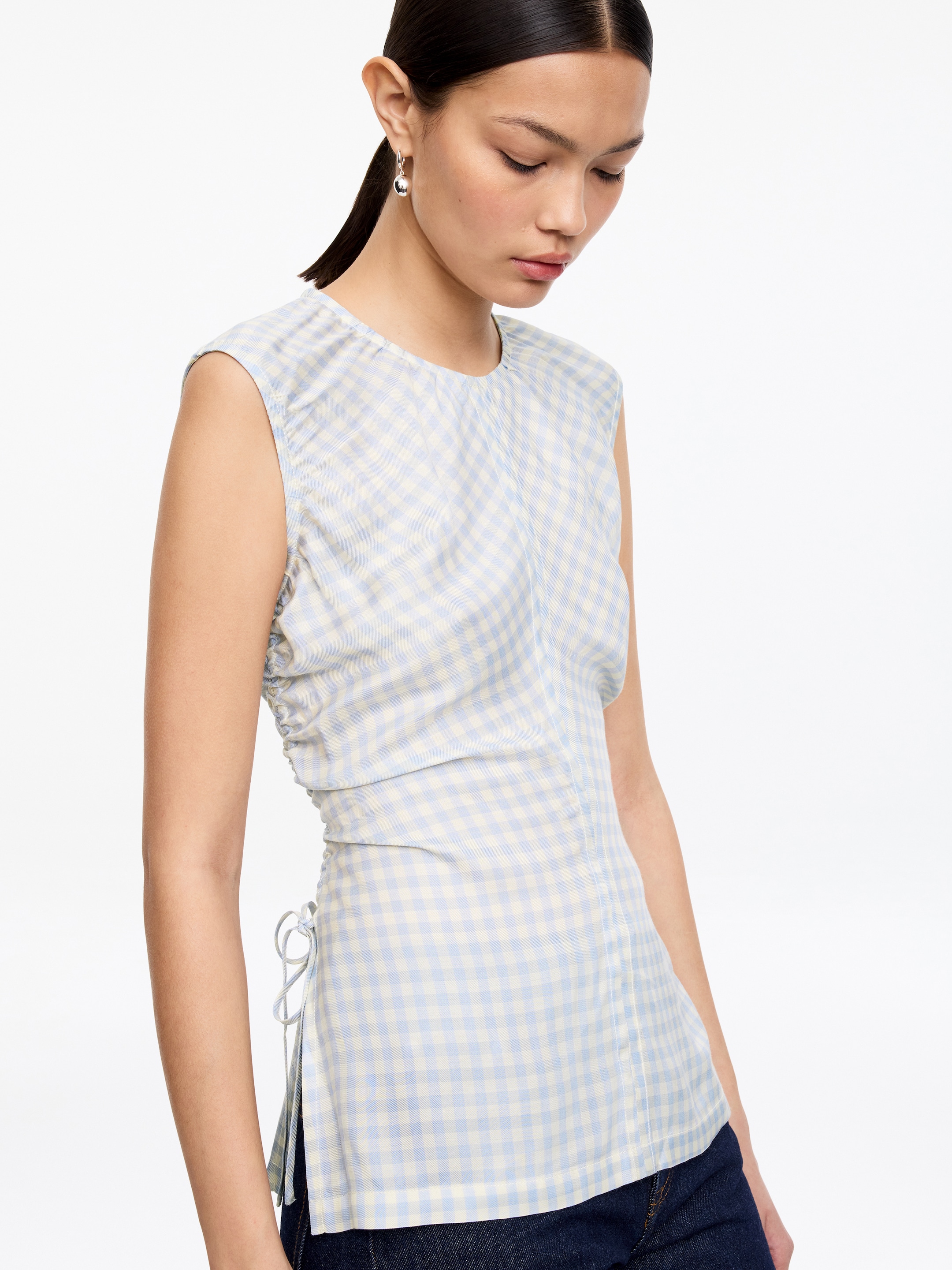 Drawstring Top - White/Blue - Slim fit - Women - StillMedia/Lookbook - 2