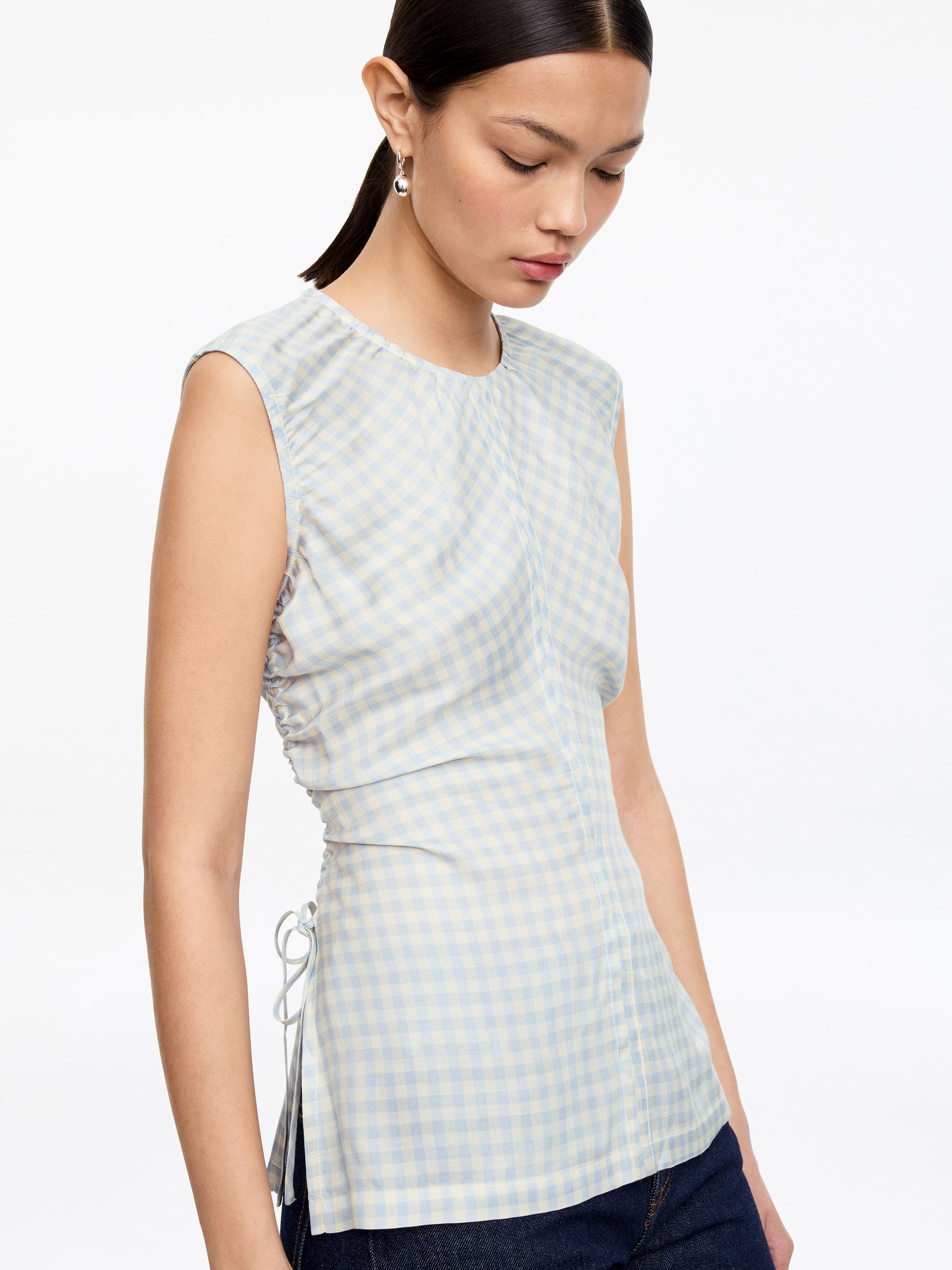 Oberteil mit Raffung - Weiß/Blau - Slim Fit - Damen - StillMedia/Lookbook - 2