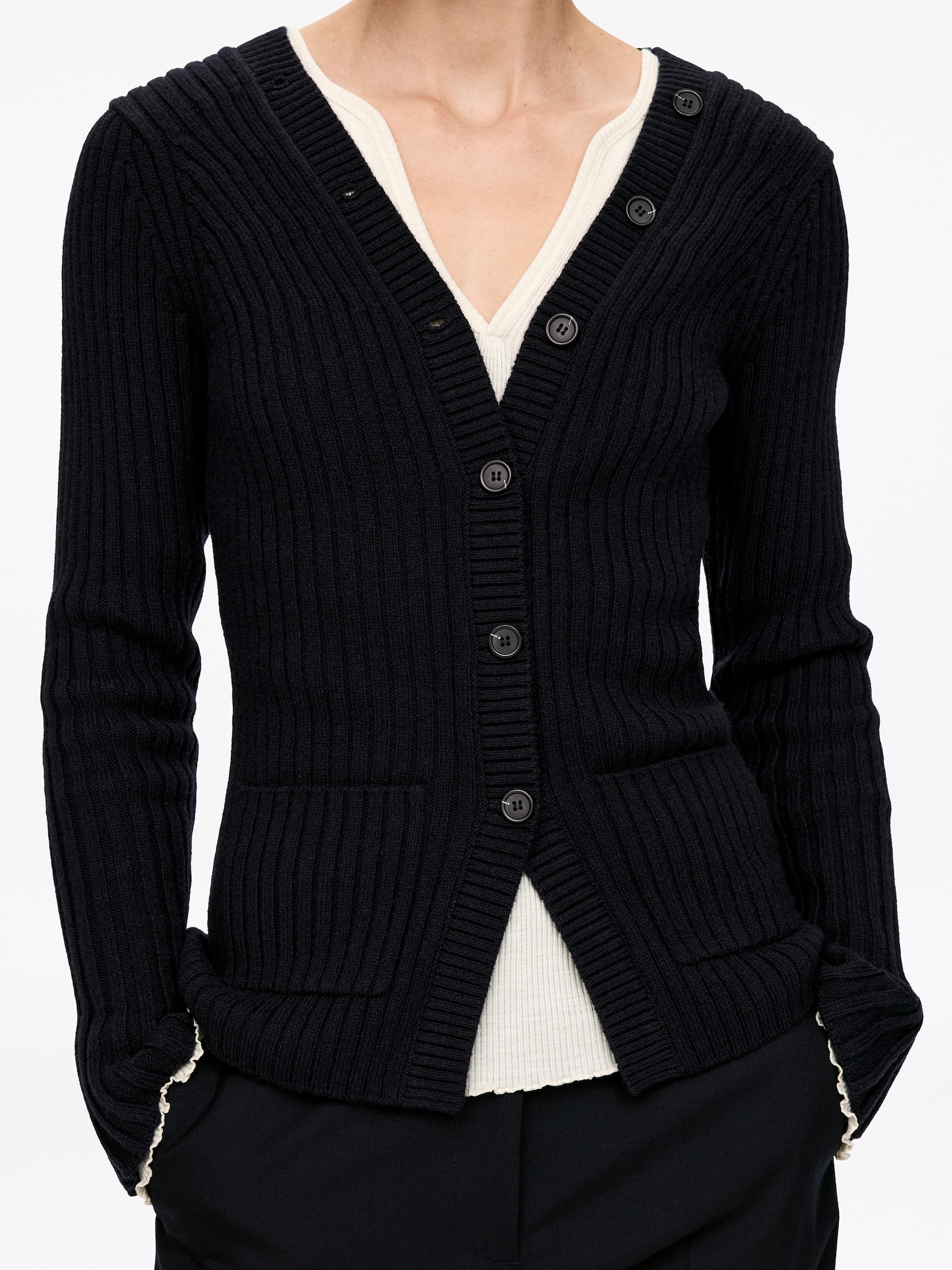 Rib-Knit Cardigan - Dark Blue - 3