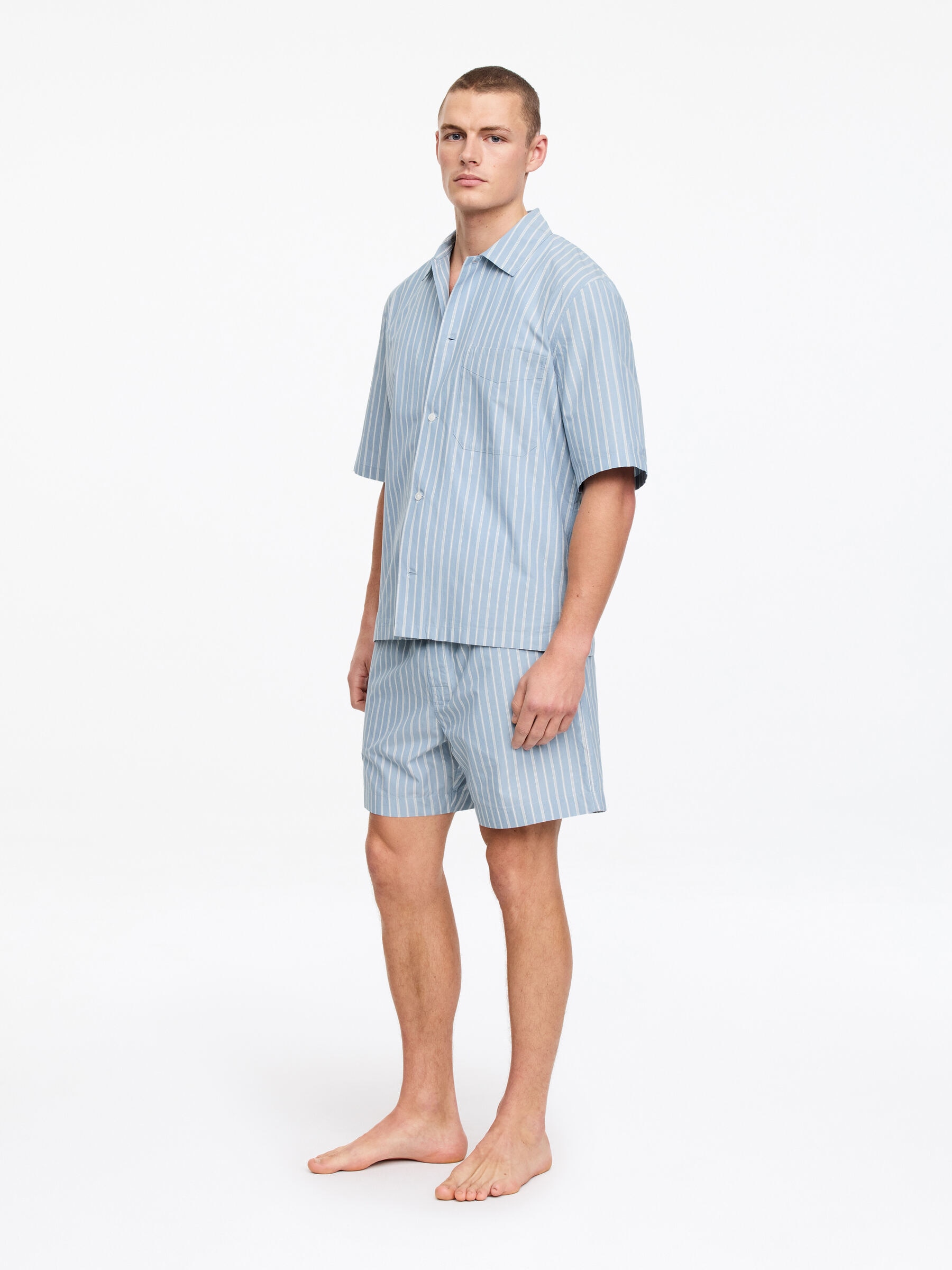 Poplin Pyjama Shirt - Dusty Blue/White - Regular fit - Men - StillMedia/Lookbook - 4